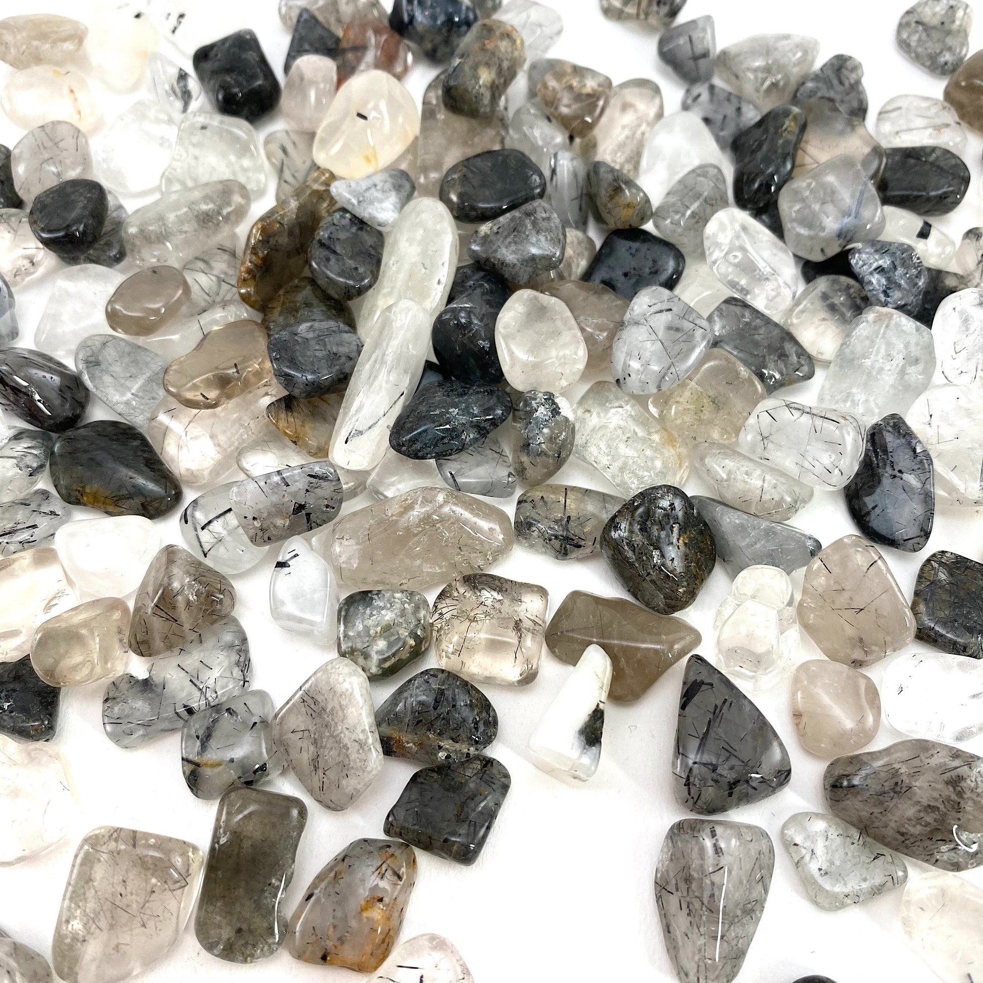20g of Tourmalinated quartz, mini tumbled stones, tumbled crystal, tumbled tourmaline quartz, black rutilated quartz chips