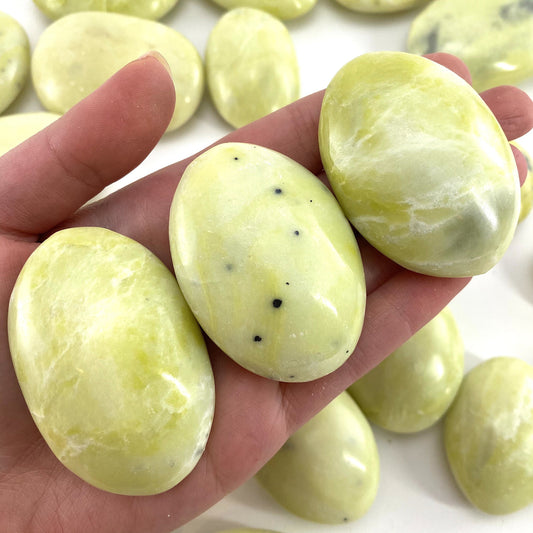 Serpentine Palm stone, yellow serpentine palmstone, pocket stone, worry stone, serpentine