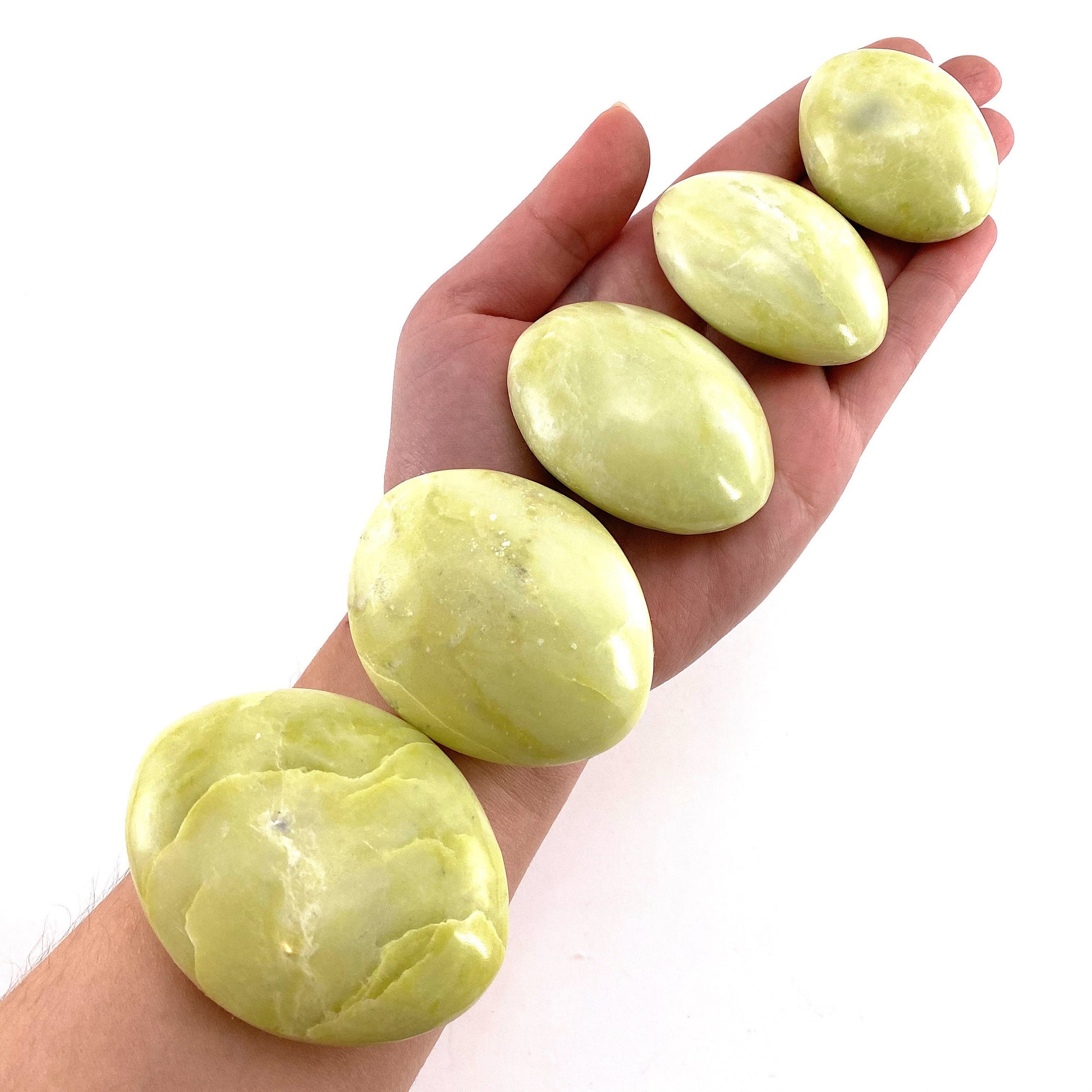 Serpentine Palm stone, yellow serpentine palmstone, pocket stone, worry stone, serpentine