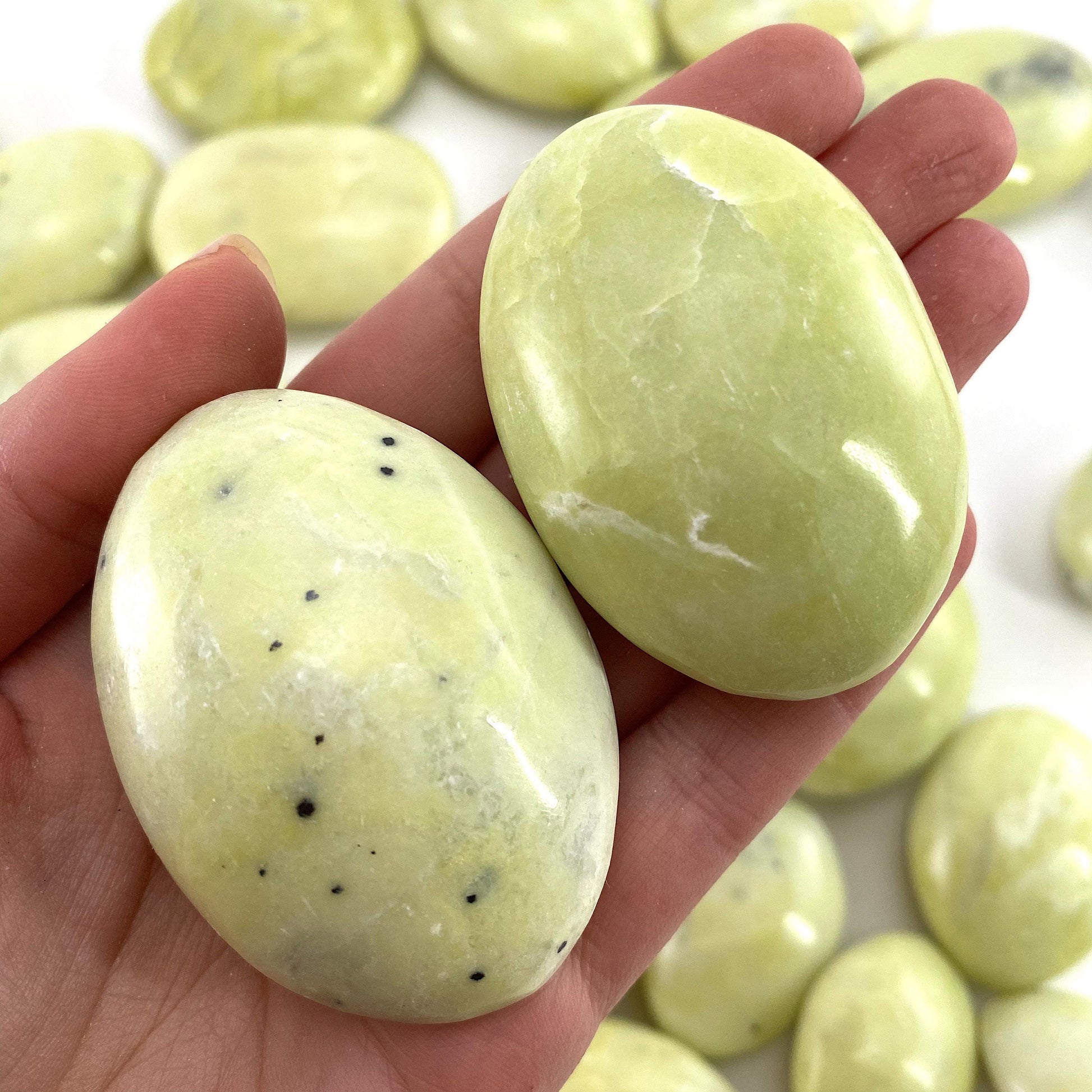 Serpentine Palm stone, yellow serpentine palmstone, pocket stone, worry stone, serpentine