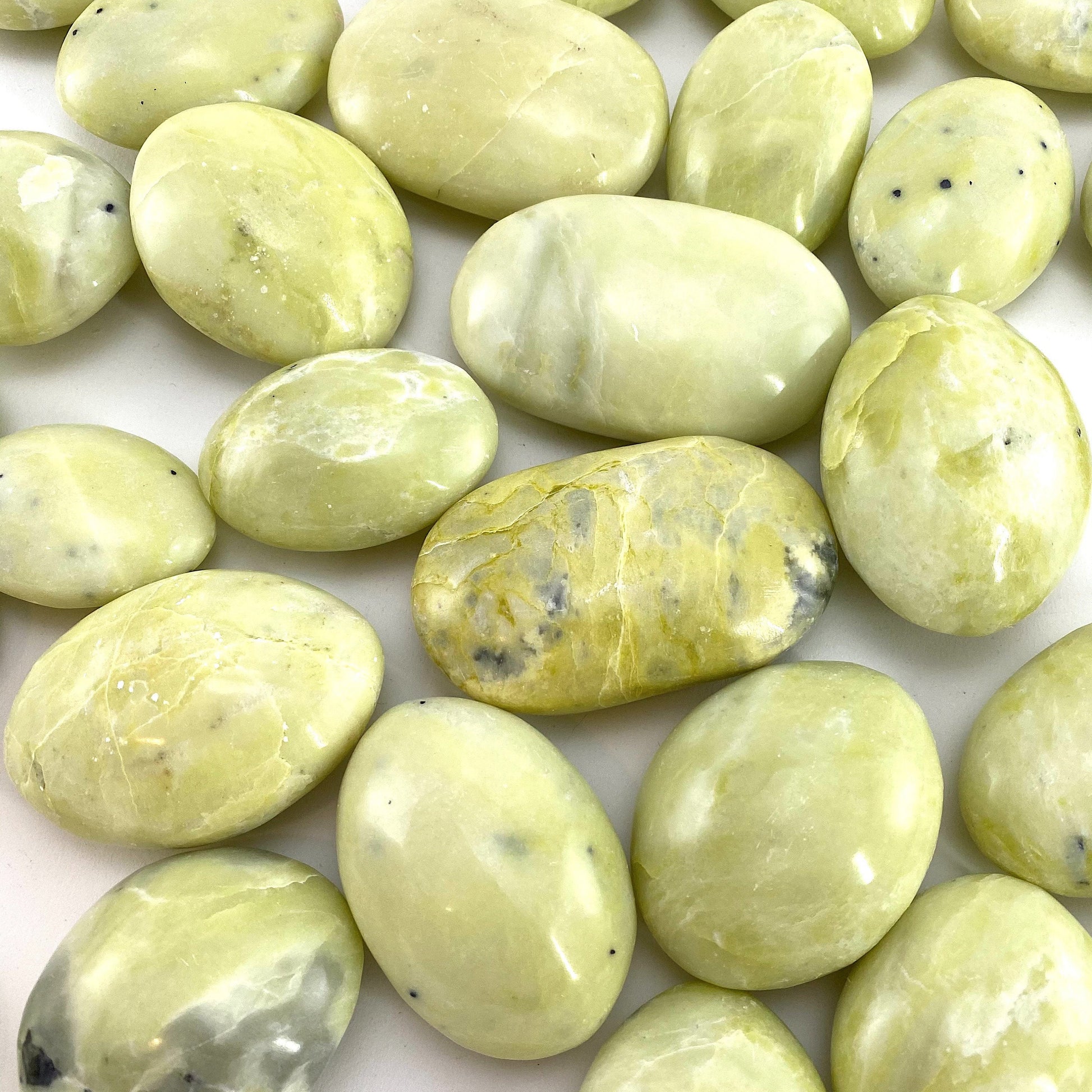Serpentine Palm stone, yellow serpentine palmstone, pocket stone, worry stone, serpentine