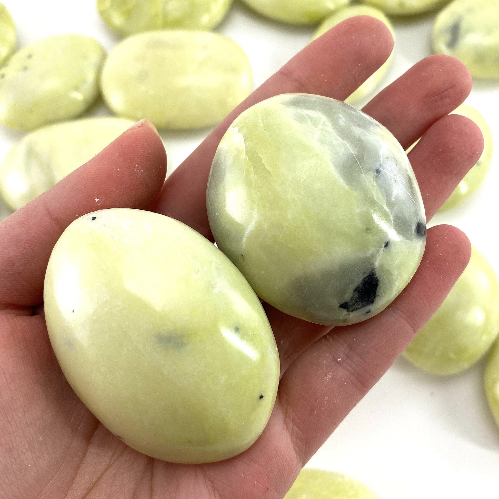 Serpentine Palm stone, yellow serpentine palmstone, pocket stone, worry stone, serpentine