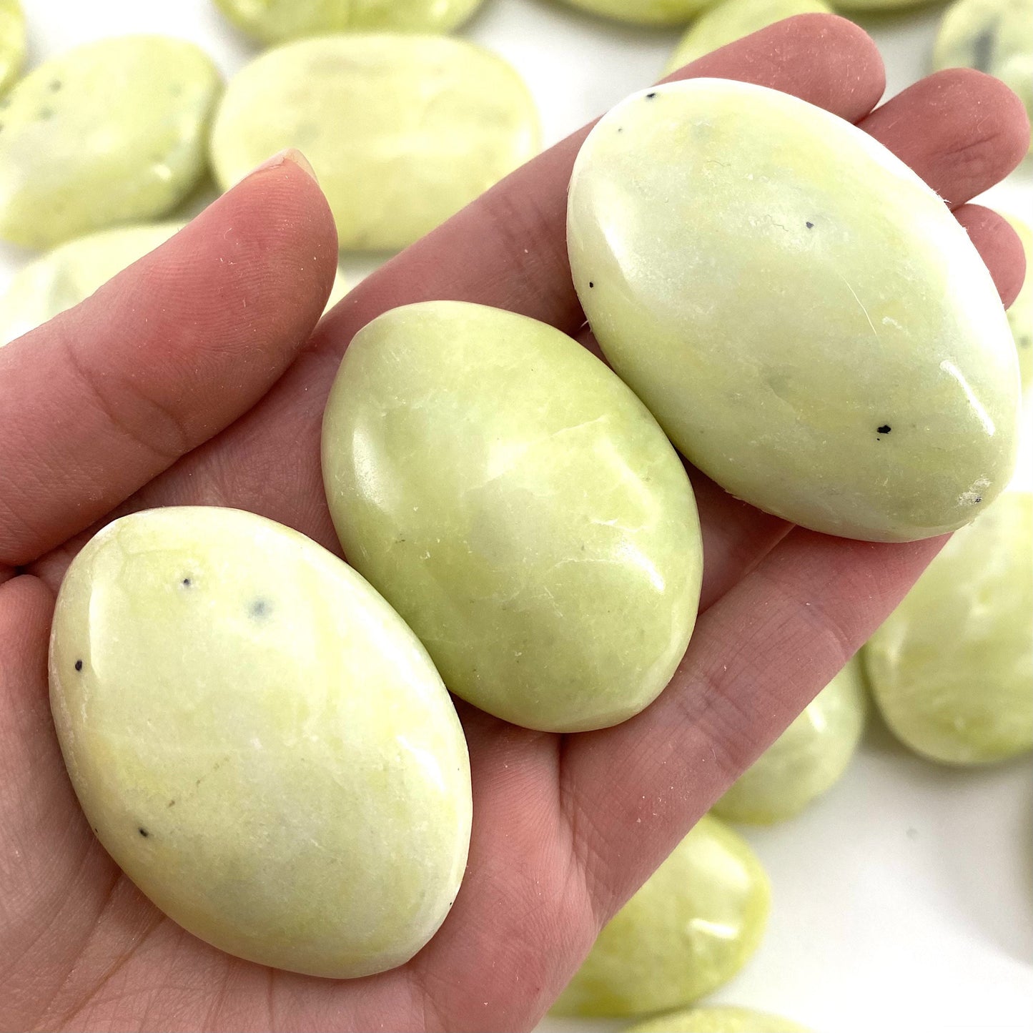 Serpentine Palm stone, yellow serpentine palmstone, pocket stone, worry stone, serpentine