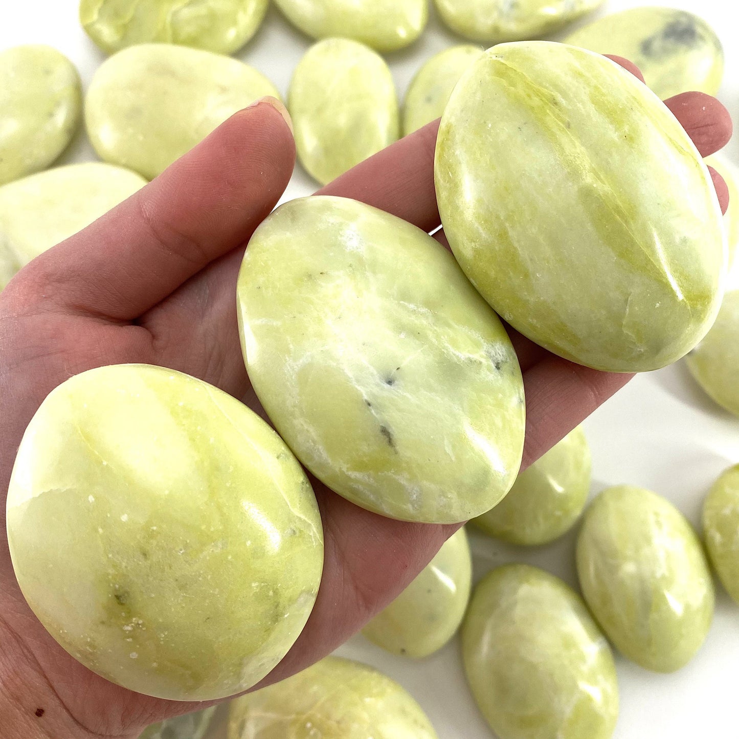 Serpentine Palm stone, yellow serpentine palmstone, pocket stone, worry stone, serpentine
