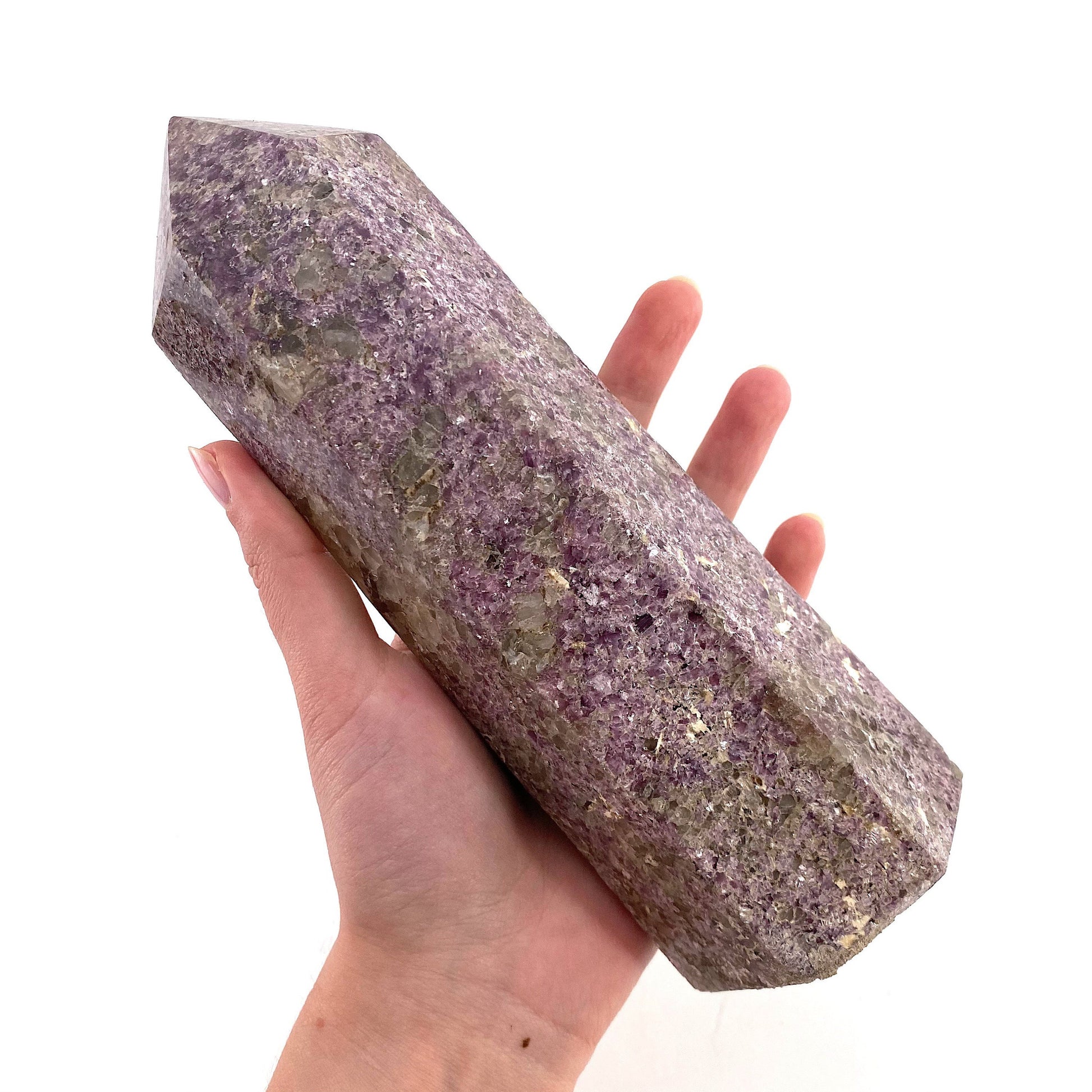 XL Polished lepidolite point, lepidolite wand, lepidolite crystal, crystal point