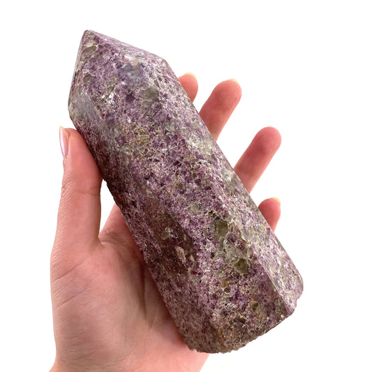 Polished lepidolite point, lepidolite wand, lepidolite crystal, crystal point