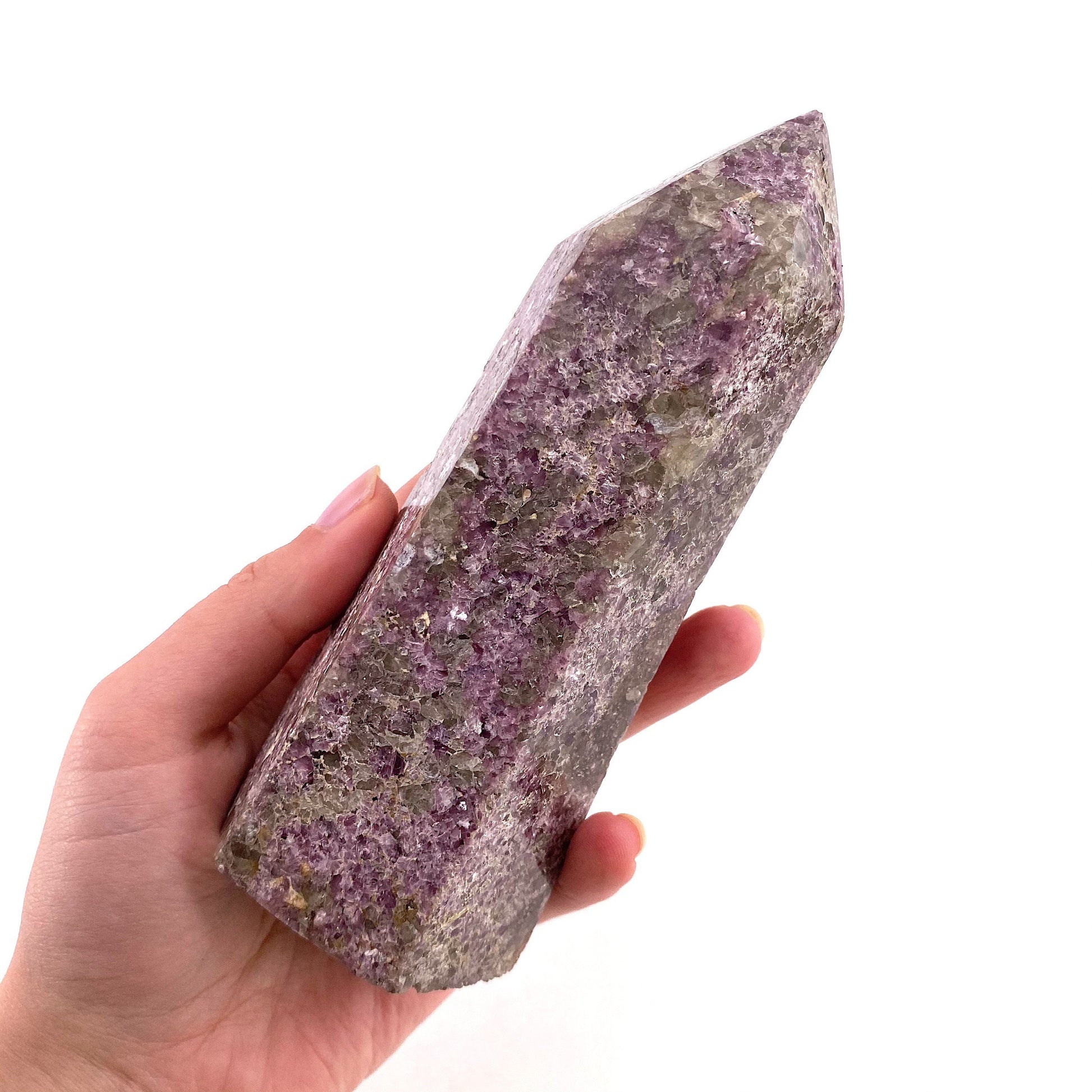 Polished lepidolite point, lepidolite wand, lepidolite crystal, crystal point