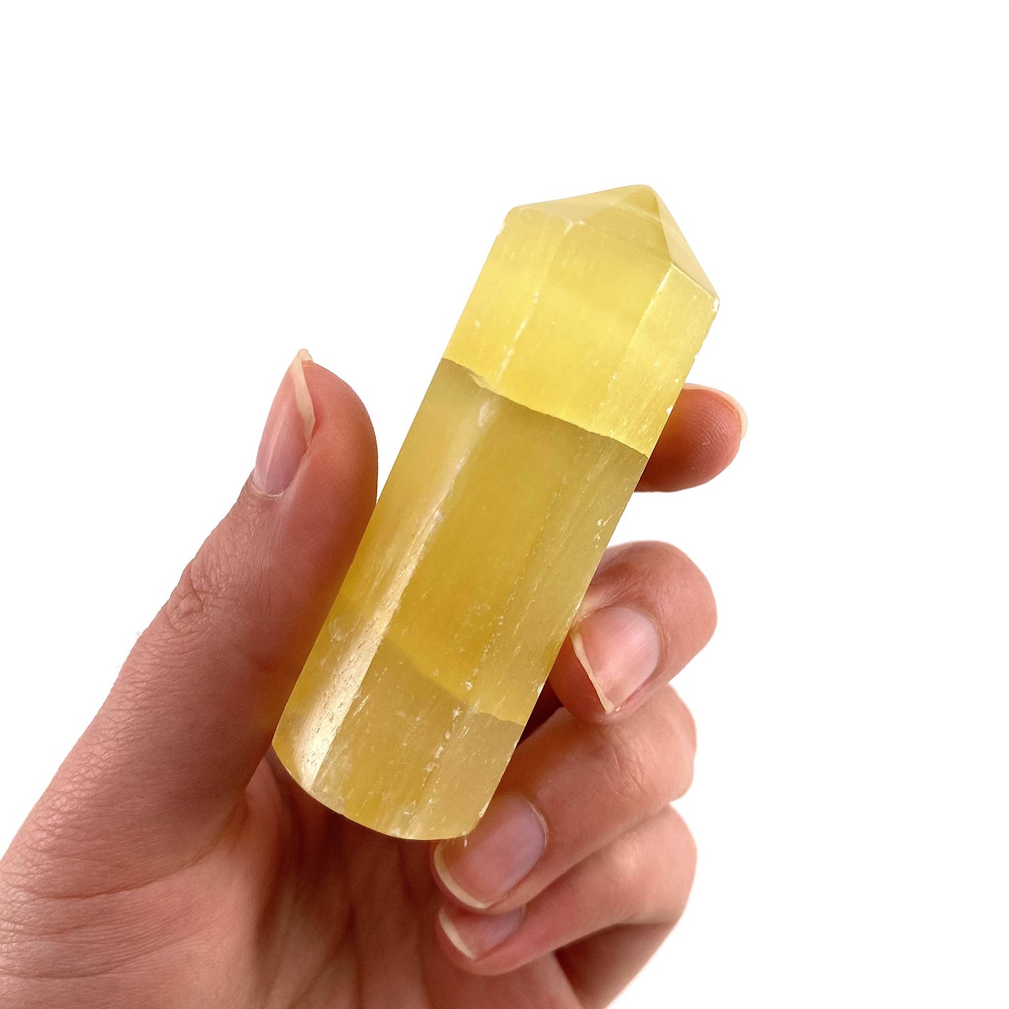 Lemon Calcite Point, yellow calcite tower, crystal point, lemon calcite crystal
