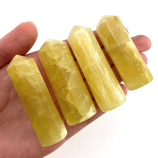 Lemon Calcite Point, yellow calcite tower, crystal point, lemon calcite crystal