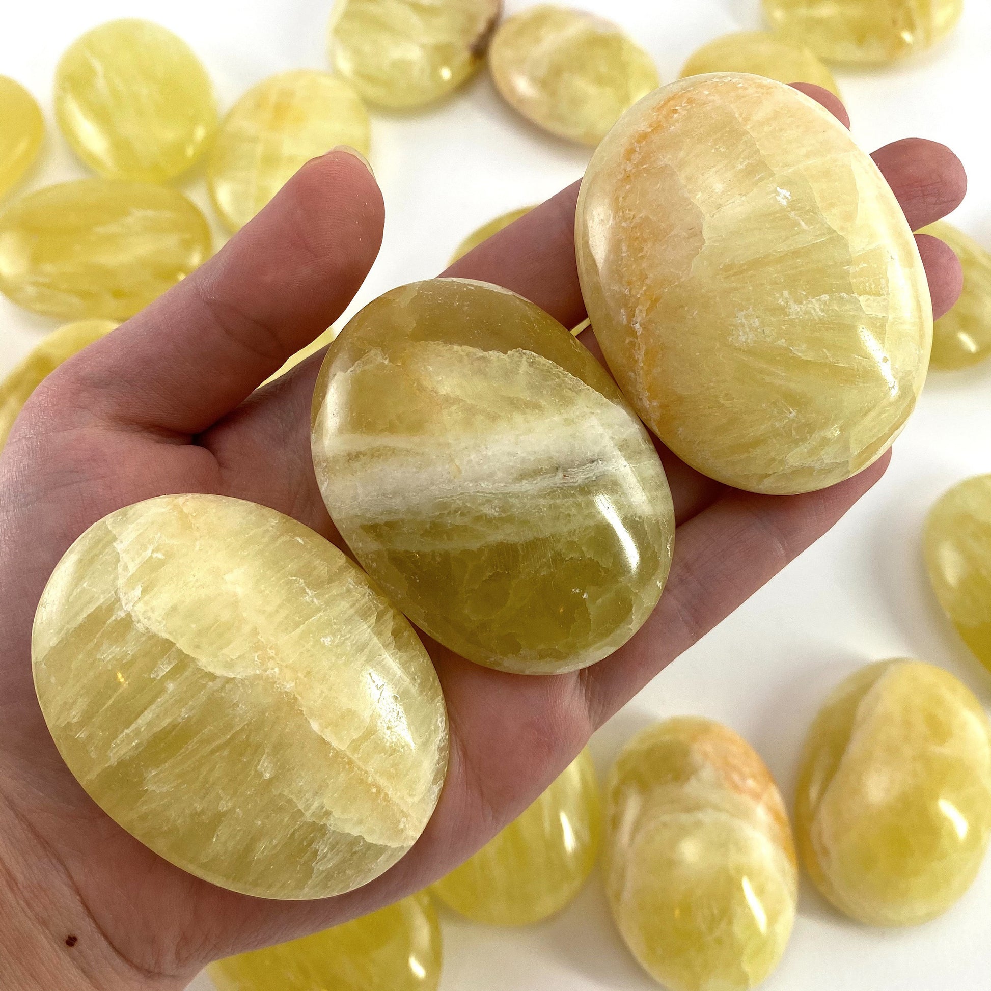 Lemon Calcite Palm Stone | Polished Yellow Crystal Worry Stone (Solar Plexus Chakra)