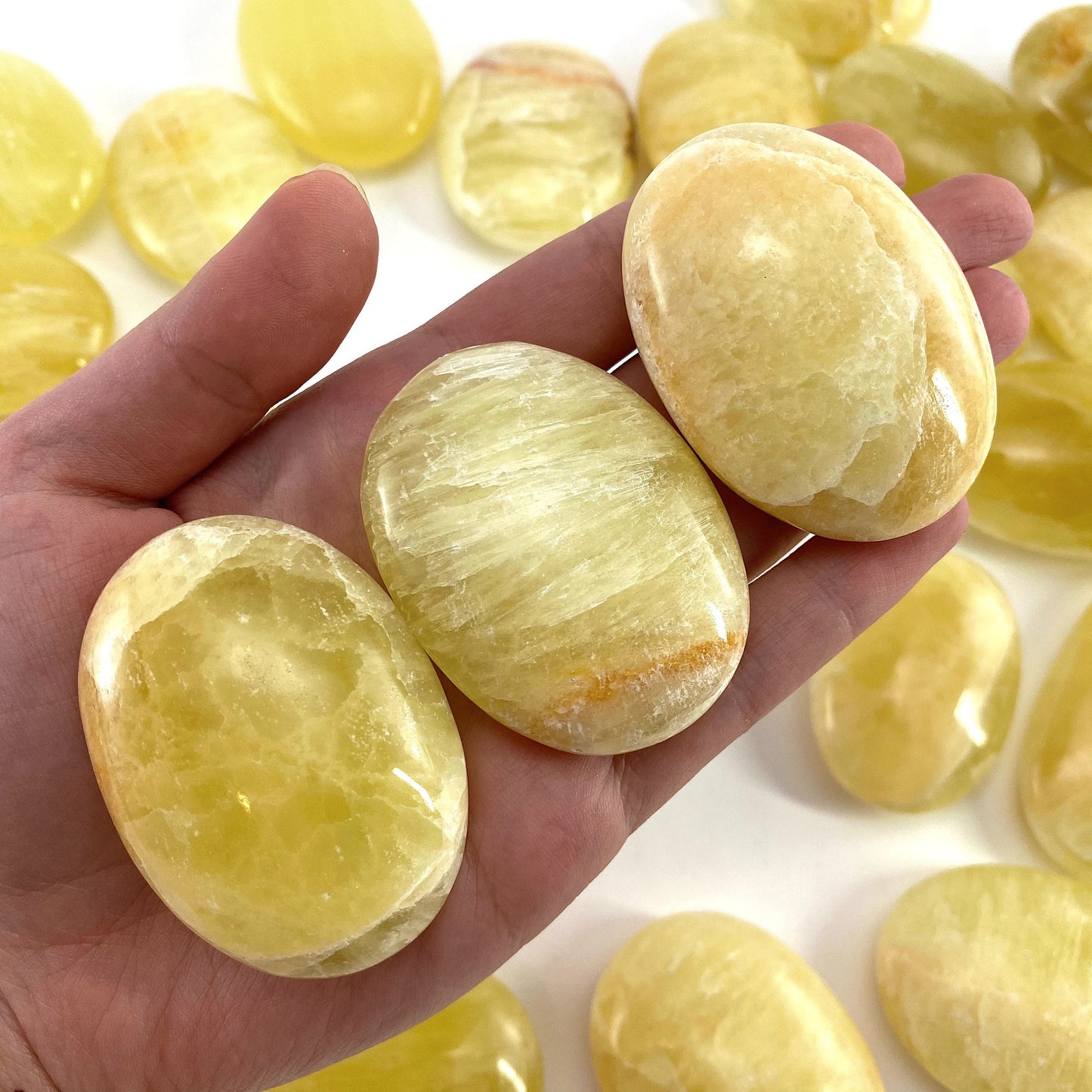 Lemon Calcite Palm Stone | Polished Yellow Crystal Worry Stone (Solar Plexus Chakra)
