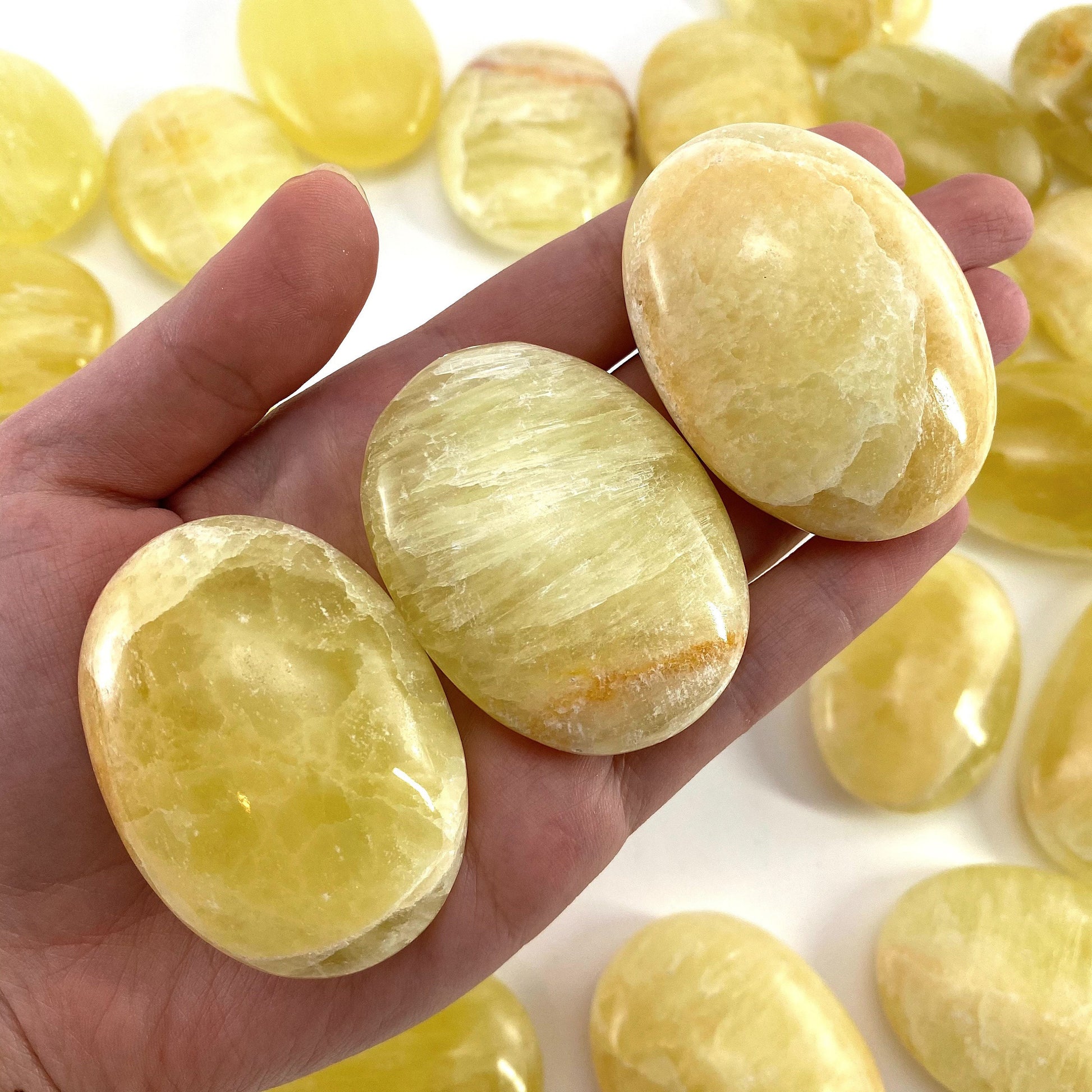 Lemon Calcite Palm Stone | Polished Yellow Crystal Worry Stone (Solar Plexus Chakra)