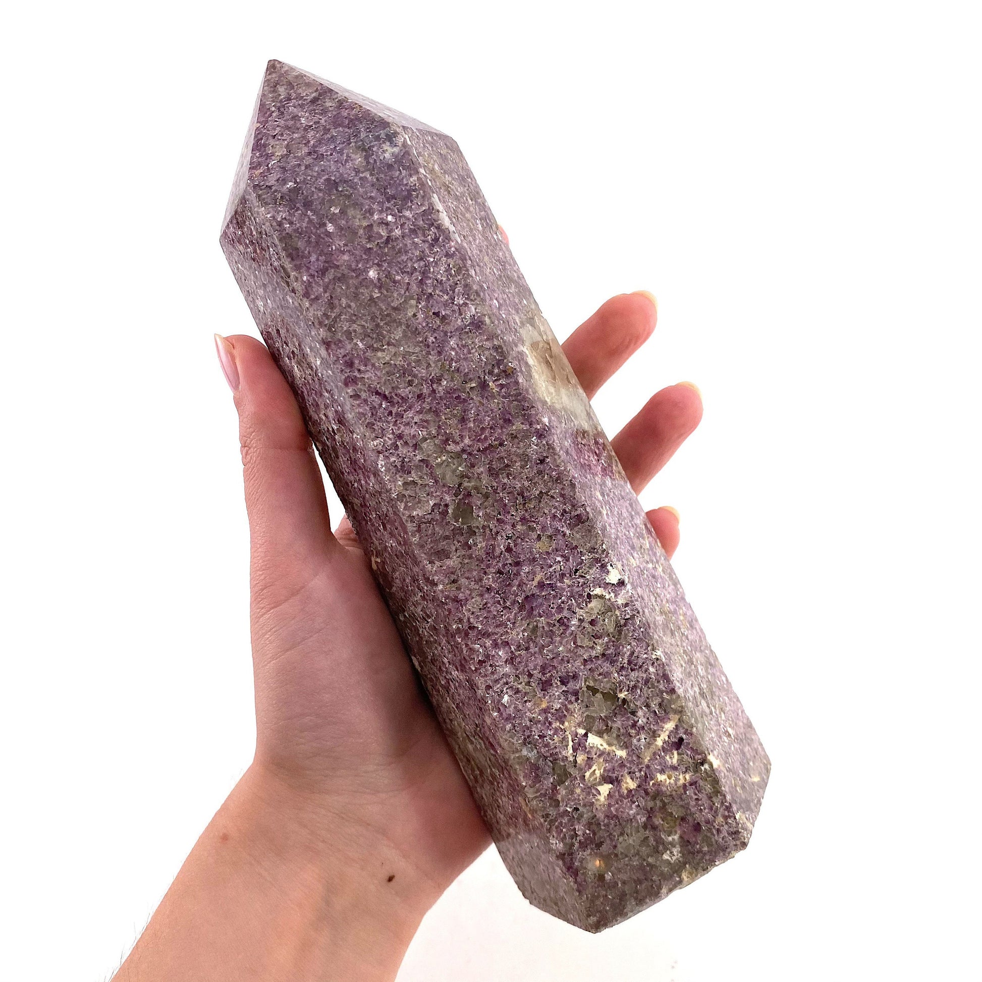 XL Polished lepidolite point, lepidolite wand, lepidolite crystal, crystal point