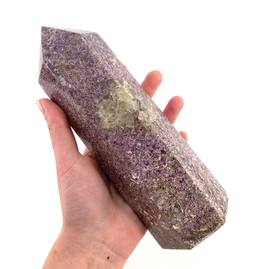 XL Polished lepidolite point, lepidolite wand, lepidolite crystal, crystal point