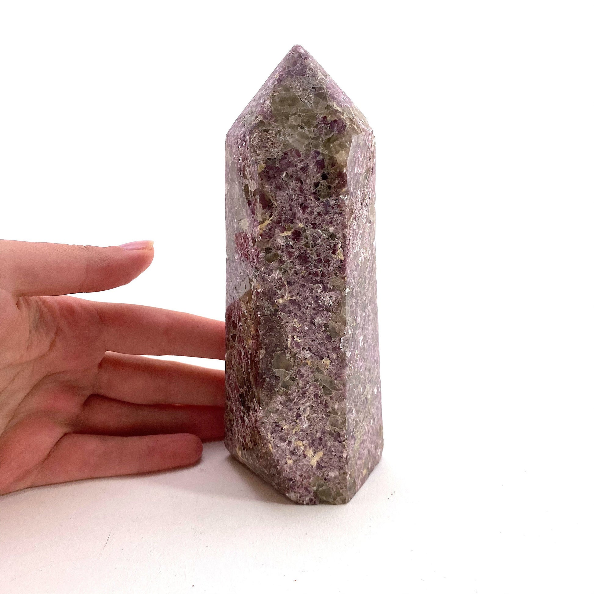 Polished lepidolite point, lepidolite wand, lepidolite crystal, crystal point