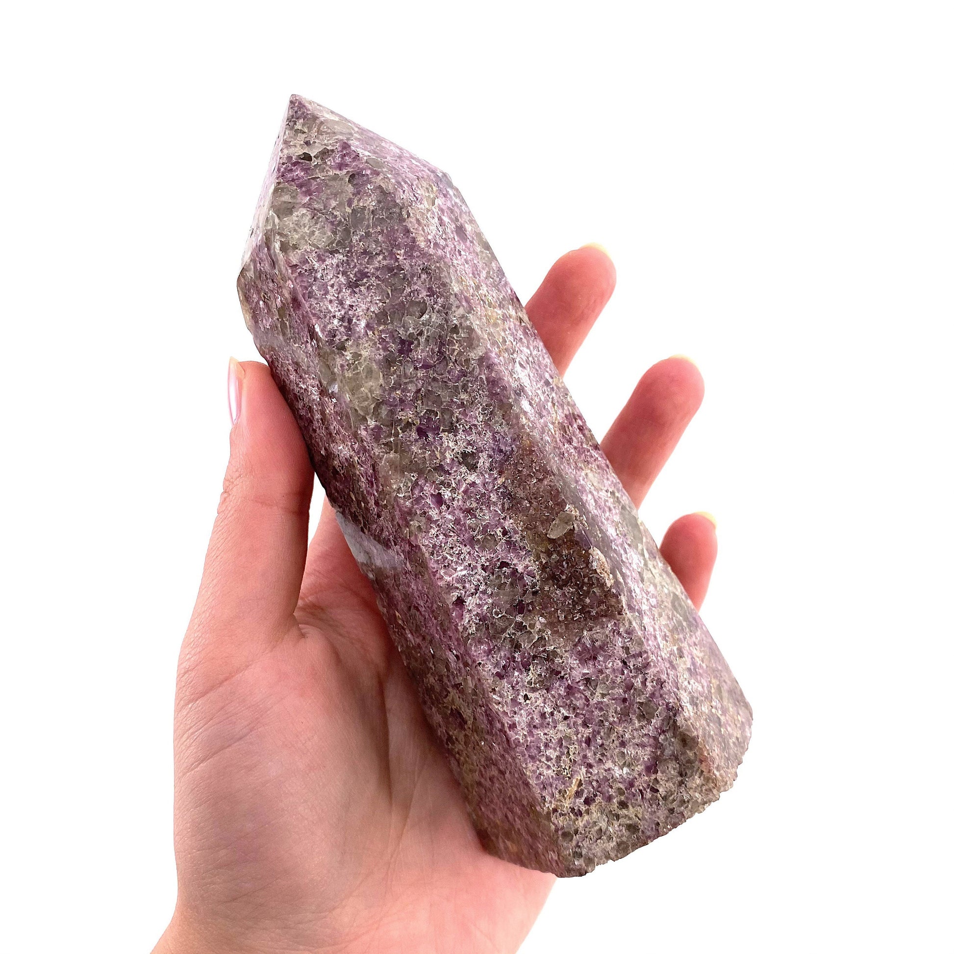 Polished lepidolite point, lepidolite wand, lepidolite crystal, crystal point