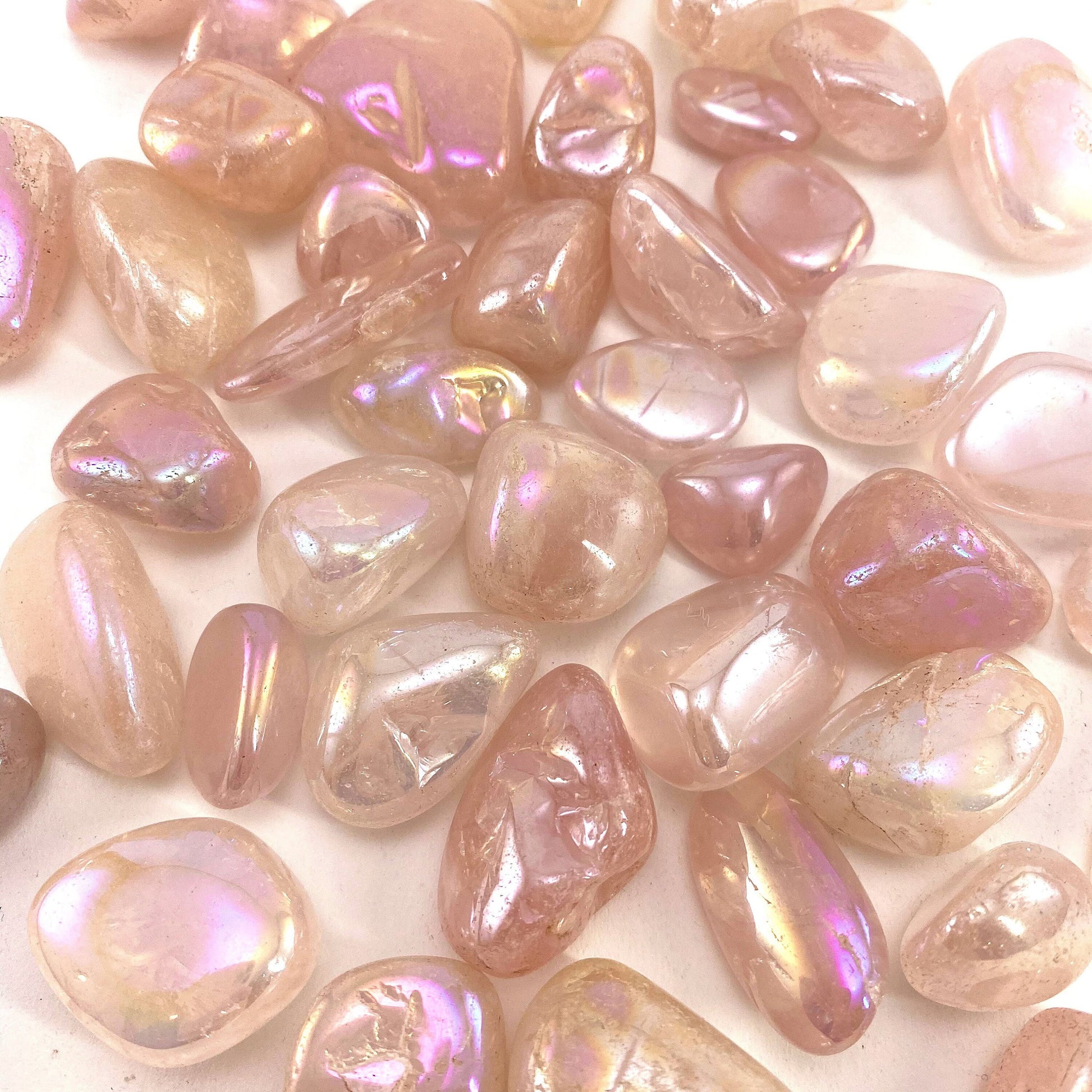 ONE tumbled angel aura rose quartz, aura rose quartz, polished angel aura rose quartz, angel aura quartz tumble, rainbow aura crystal