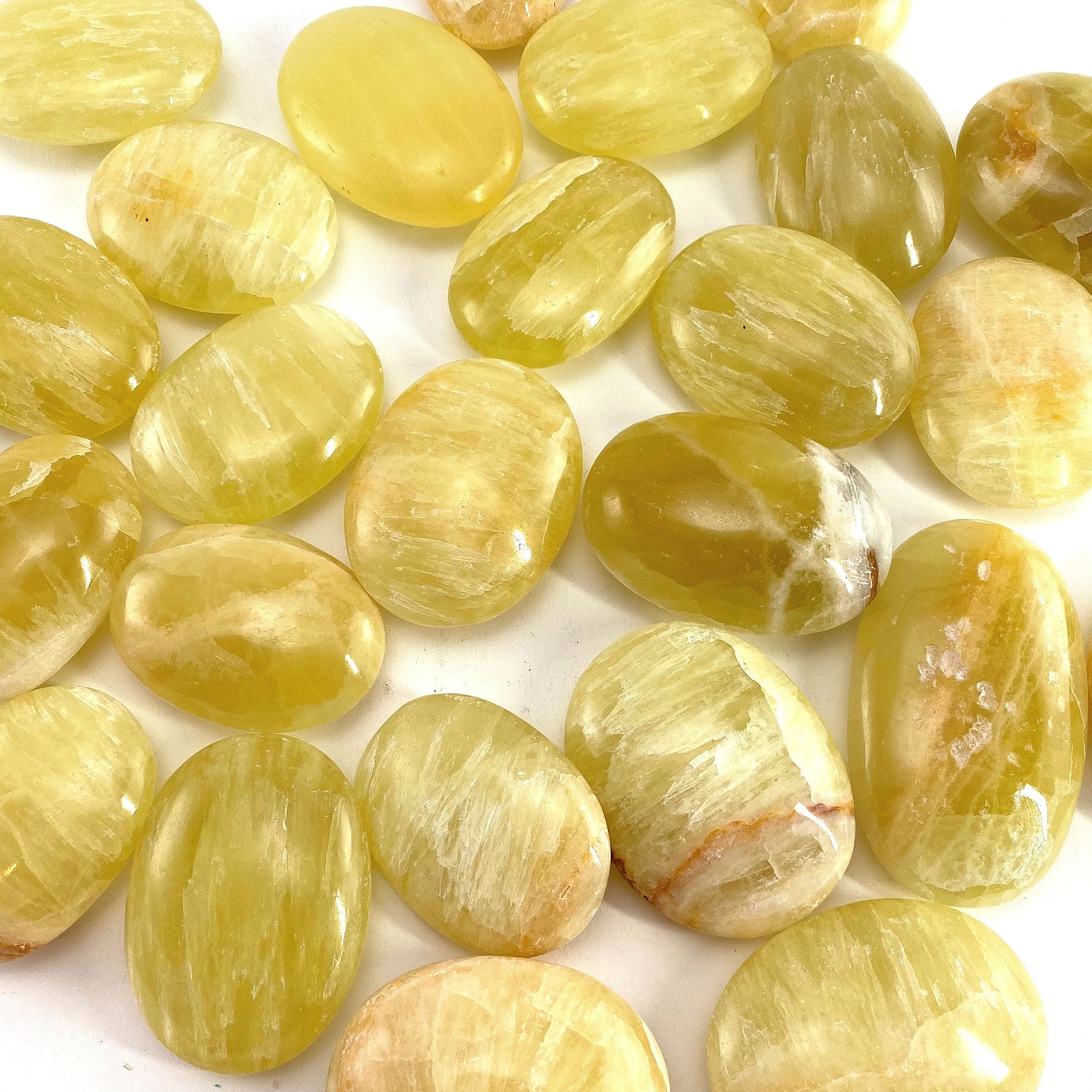 Lemon Calcite Palm Stone | Polished Yellow Crystal Worry Stone (Solar Plexus Chakra)
