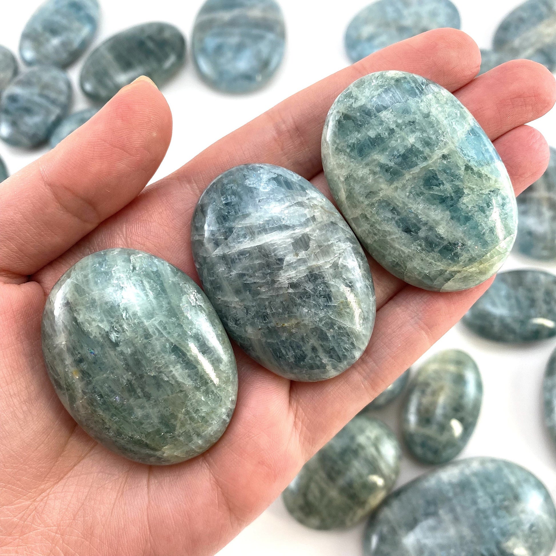 Aquamarine Palm stone, genuine aquamarine palmstone, pocket stone, worry stone, natural aquamarine