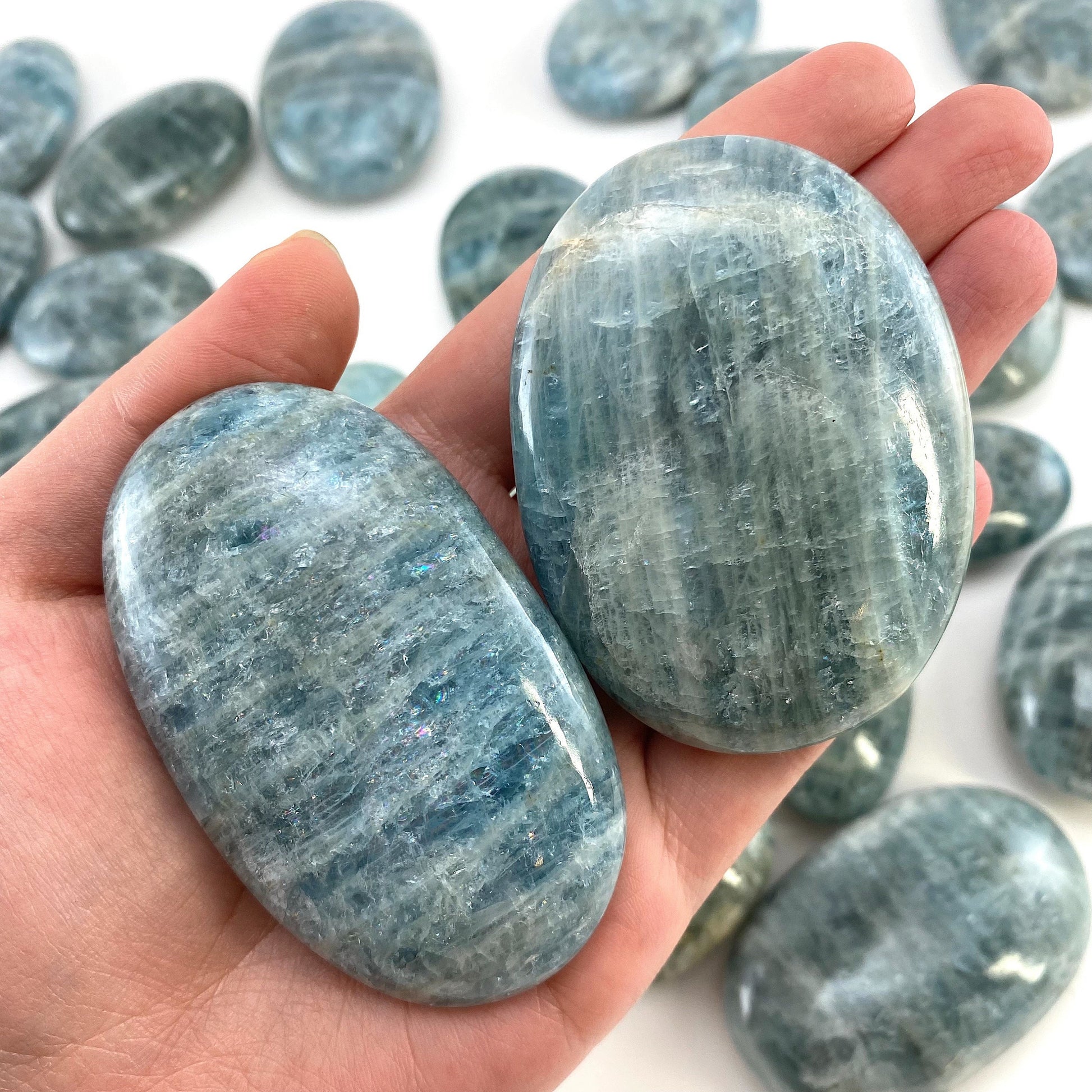 Aquamarine Palm stone, genuine aquamarine palmstone, pocket stone, worry stone, natural aquamarine