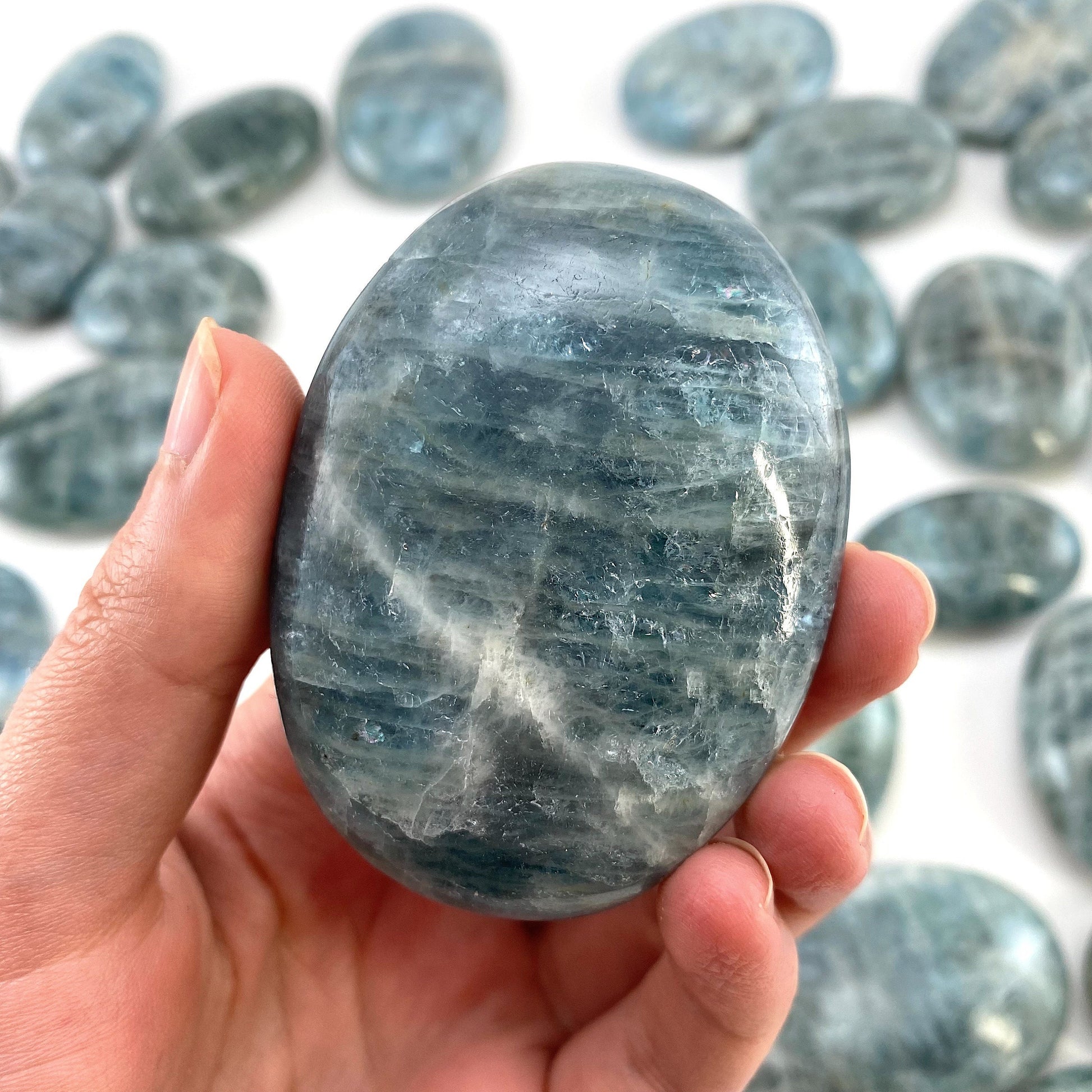 Aquamarine Palm stone, genuine aquamarine palmstone, pocket stone, worry stone, natural aquamarine