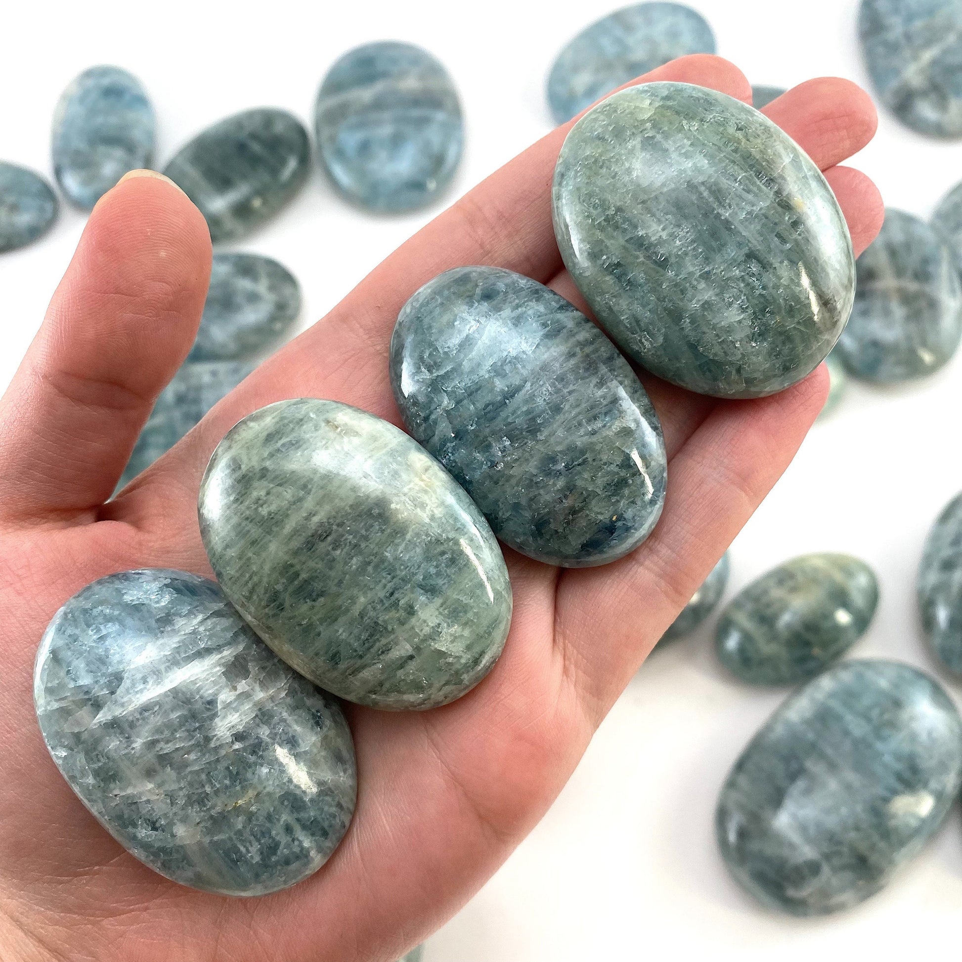 Aquamarine Palm stone, genuine aquamarine palmstone, pocket stone, worry stone, natural aquamarine