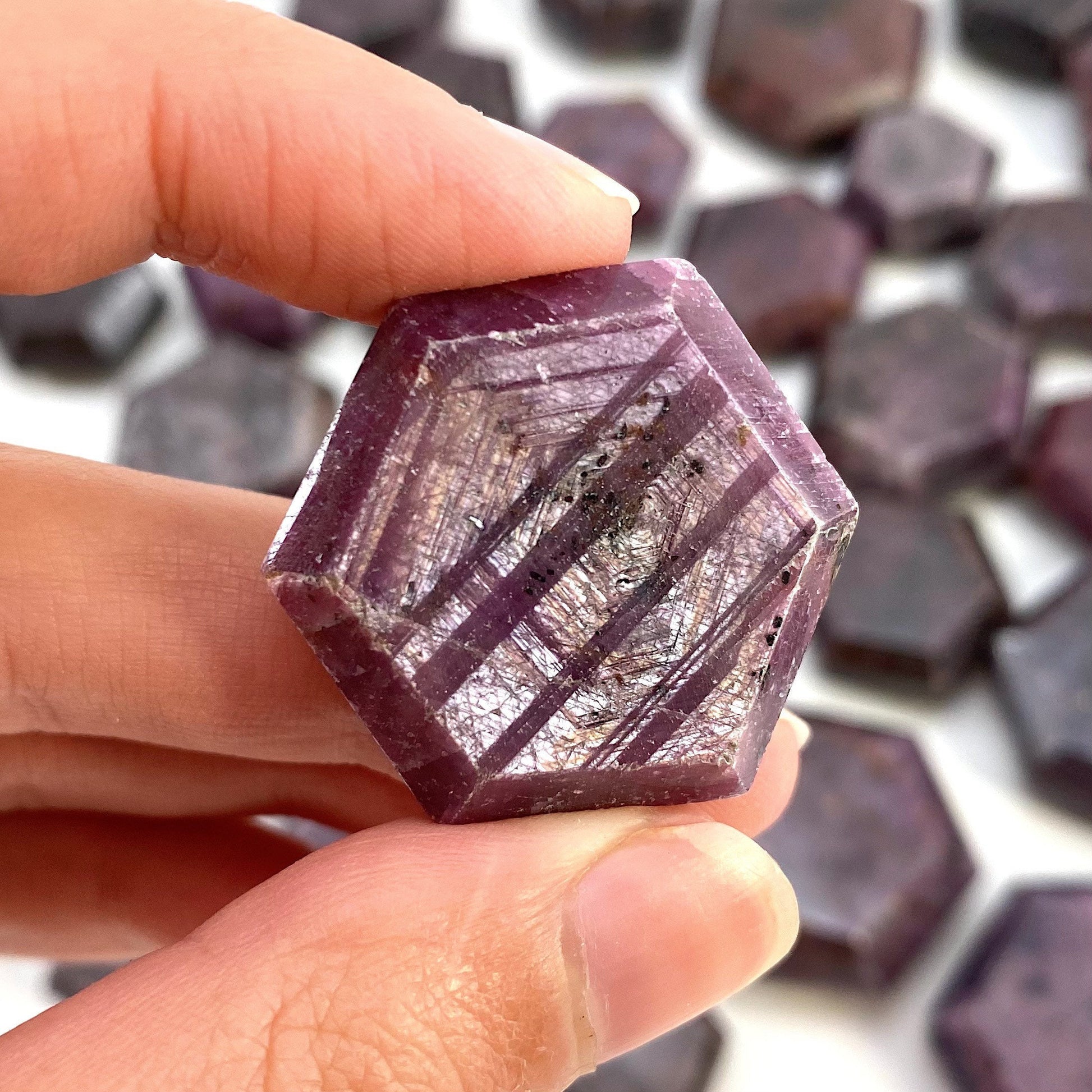 Ruby Hexagon, natural ruby palmstone, pocket stone, worry stone, red ruby, polished ruby, crystal hexagon
