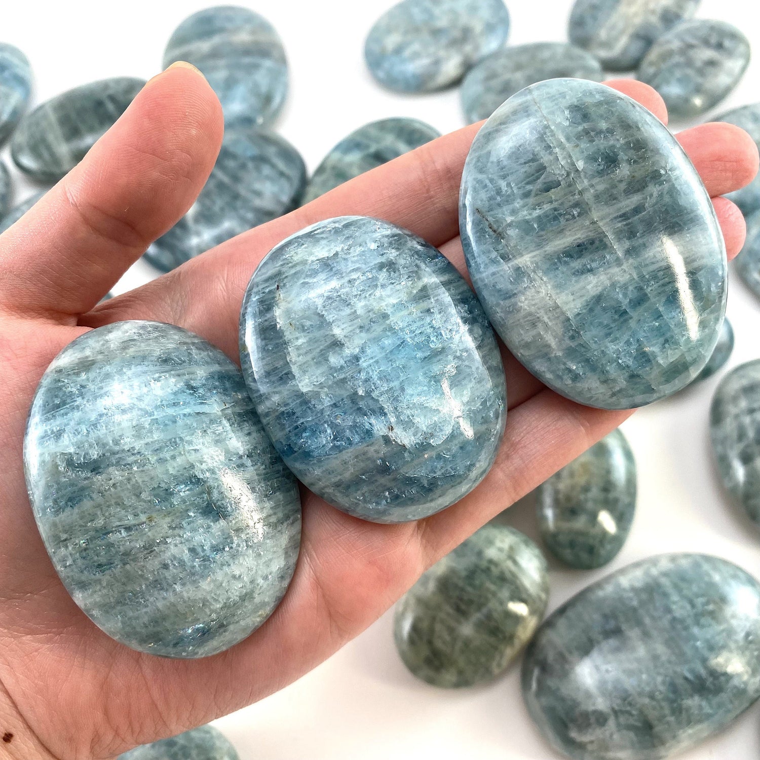 Aquamarine Palm stone, genuine aquamarine palmstone, pocket stone, worry stone, natural aquamarine
