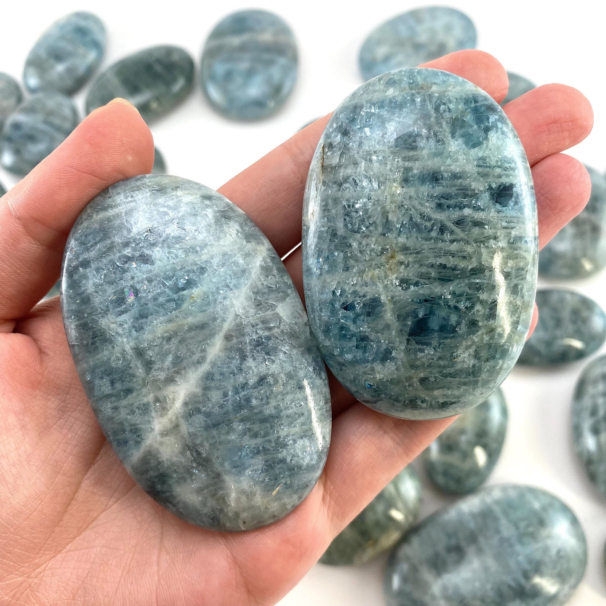 Aquamarine Palm stone, genuine aquamarine palmstone, pocket stone, worry stone, natural aquamarine