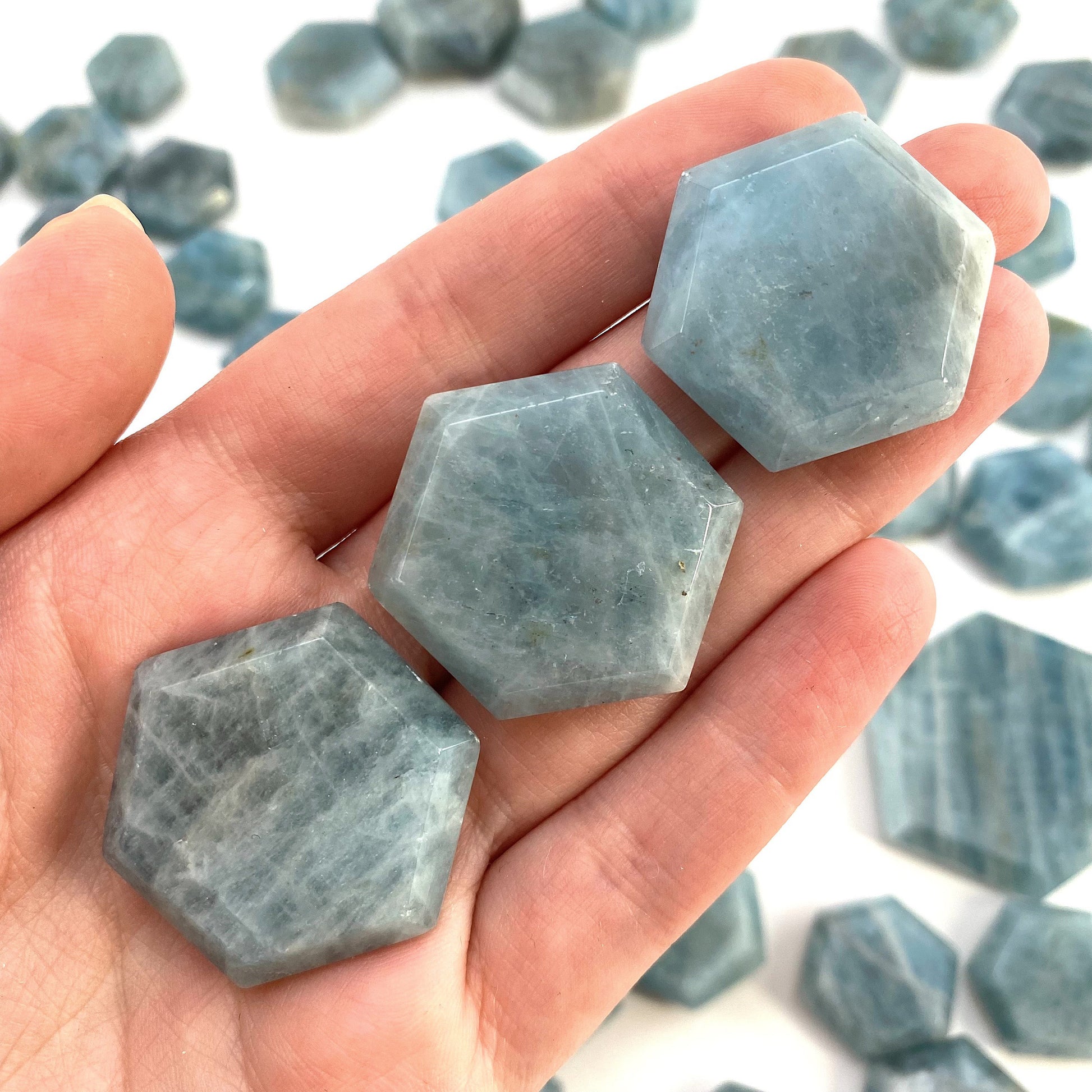 Aquamarine Hexagon, genuine aquamarine, pocket stone, worry stone, natural aquamarine, crystal hexagon, aquamarine palm stone