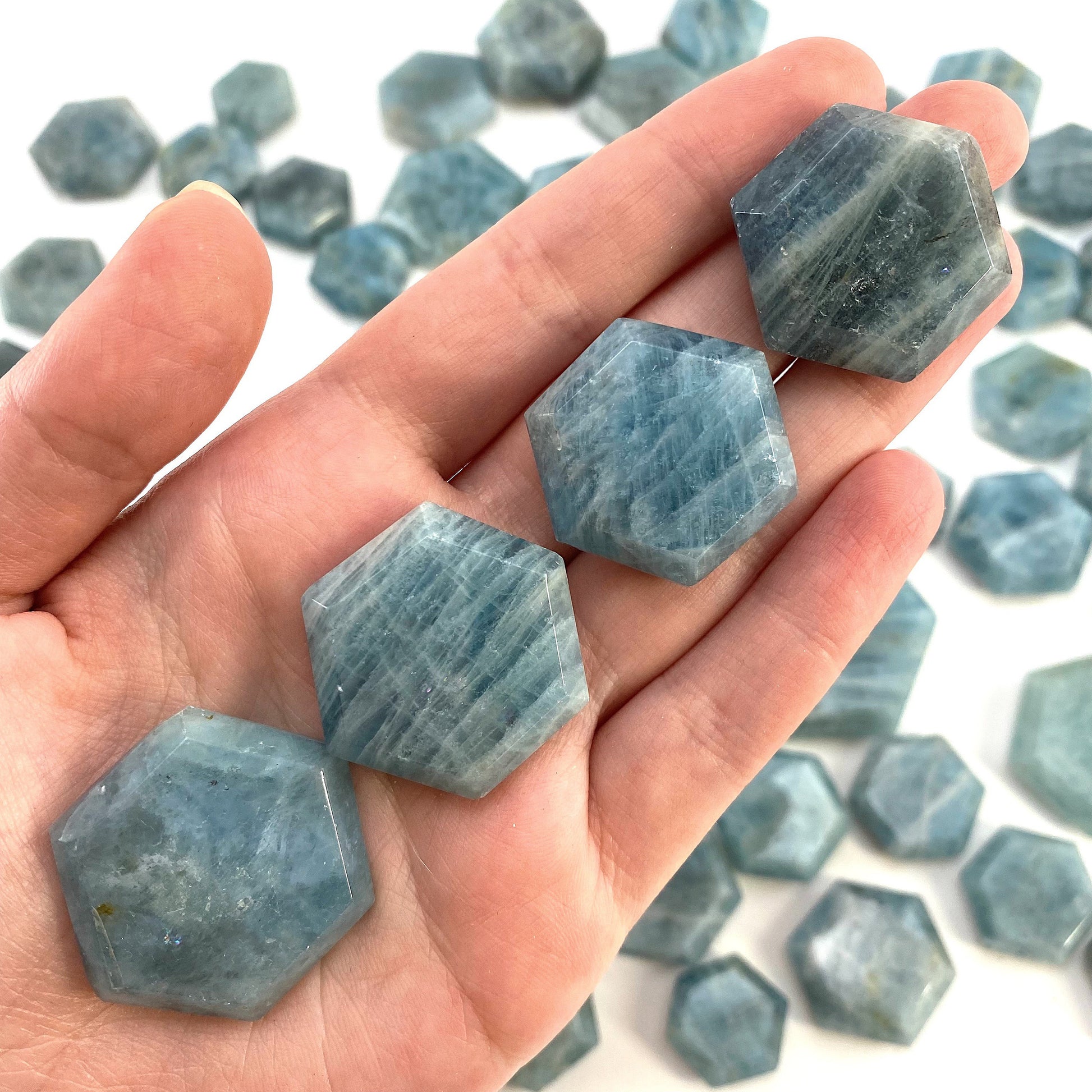 Aquamarine Hexagon, genuine aquamarine, pocket stone, worry stone, natural aquamarine, crystal hexagon, aquamarine palm stone