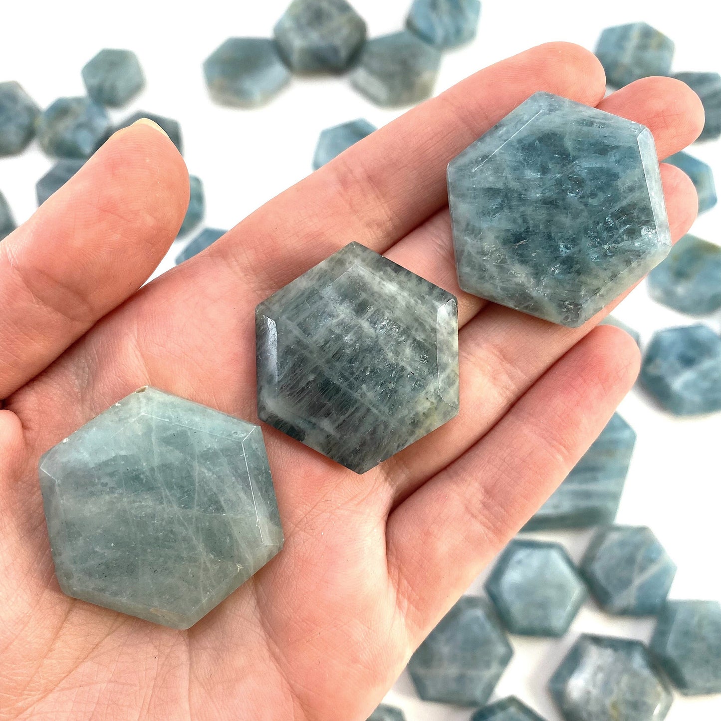 Aquamarine Hexagon, genuine aquamarine, pocket stone, worry stone, natural aquamarine, crystal hexagon, aquamarine palm stone