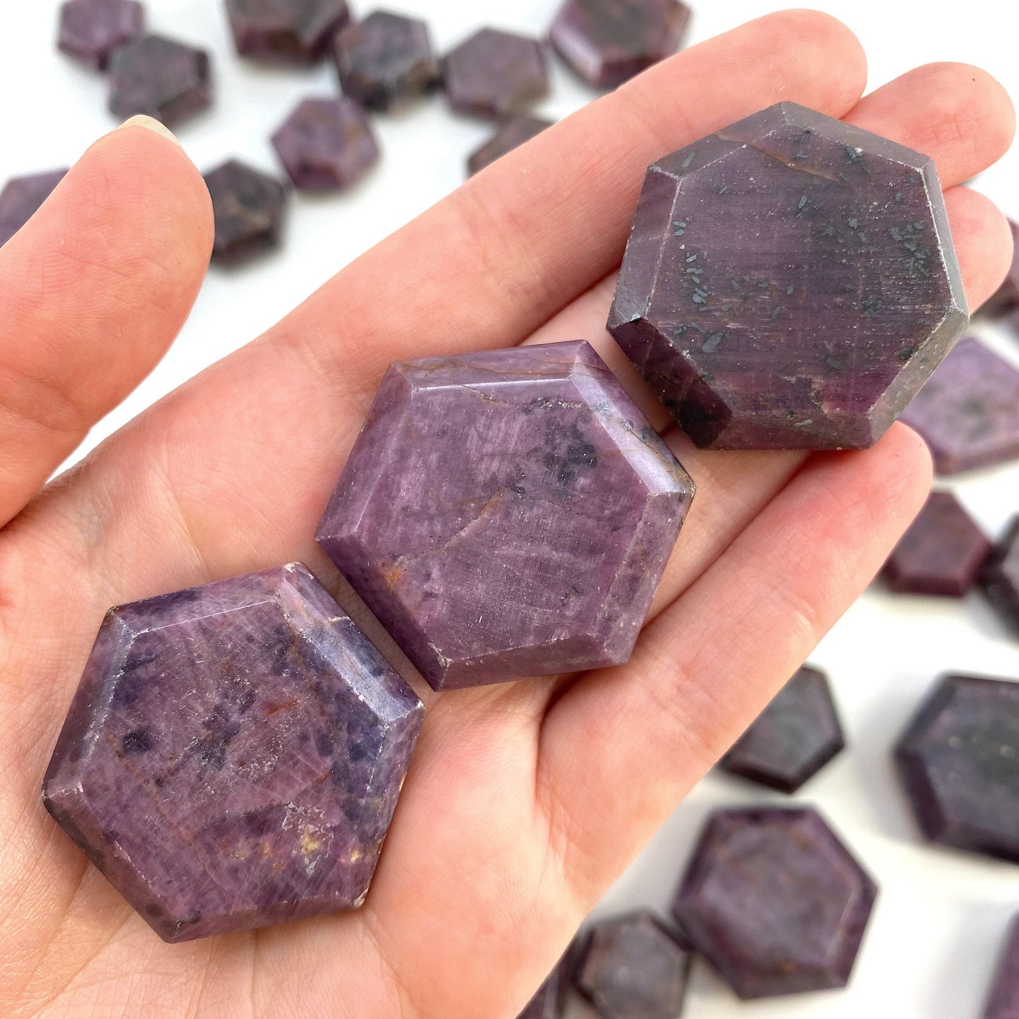 Ruby Hexagon, natural ruby palmstone, pocket stone, worry stone, red ruby, polished ruby, crystal hexagon
