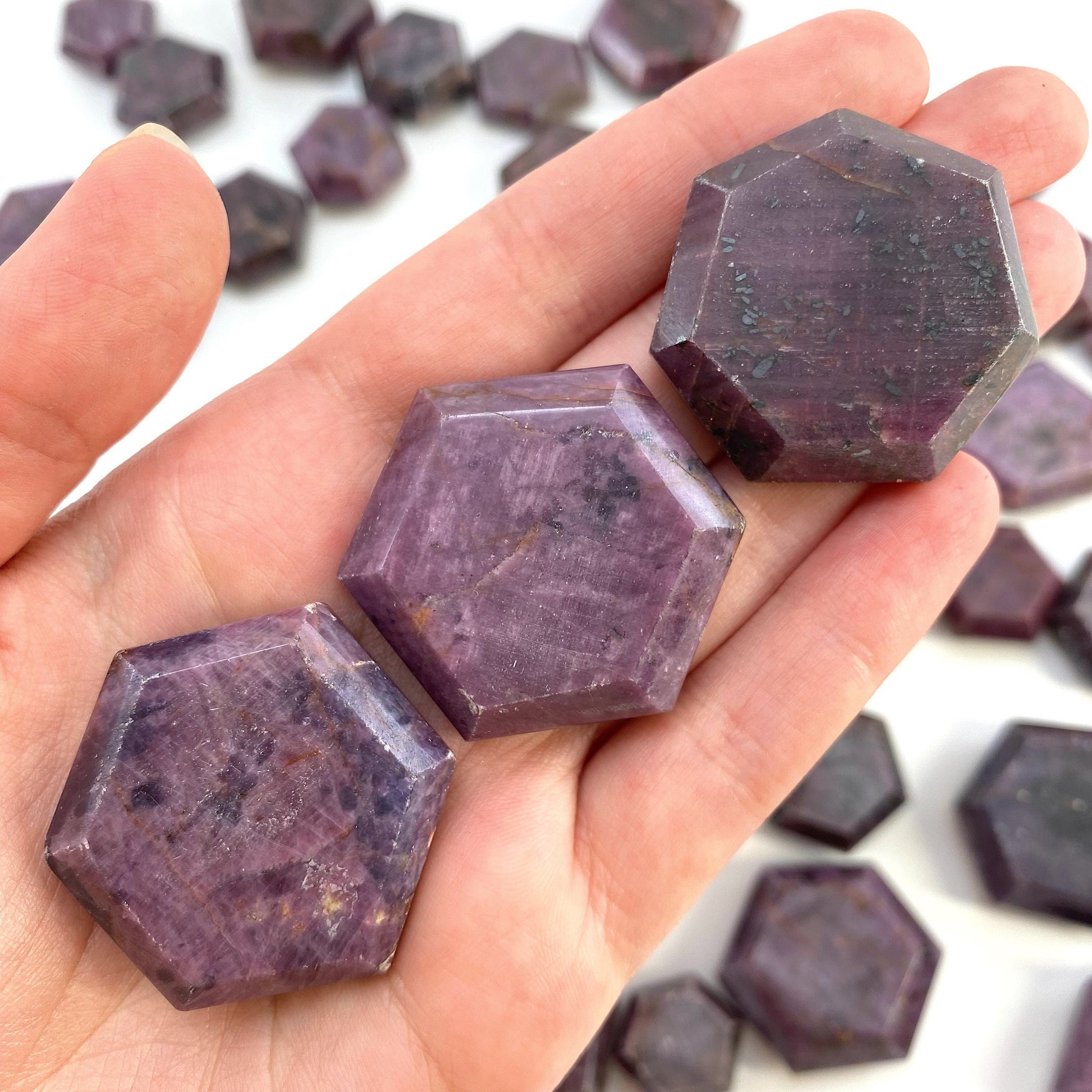 Ruby Hexagon, natural ruby palmstone, pocket stone, worry stone, red ruby, polished ruby, crystal hexagon