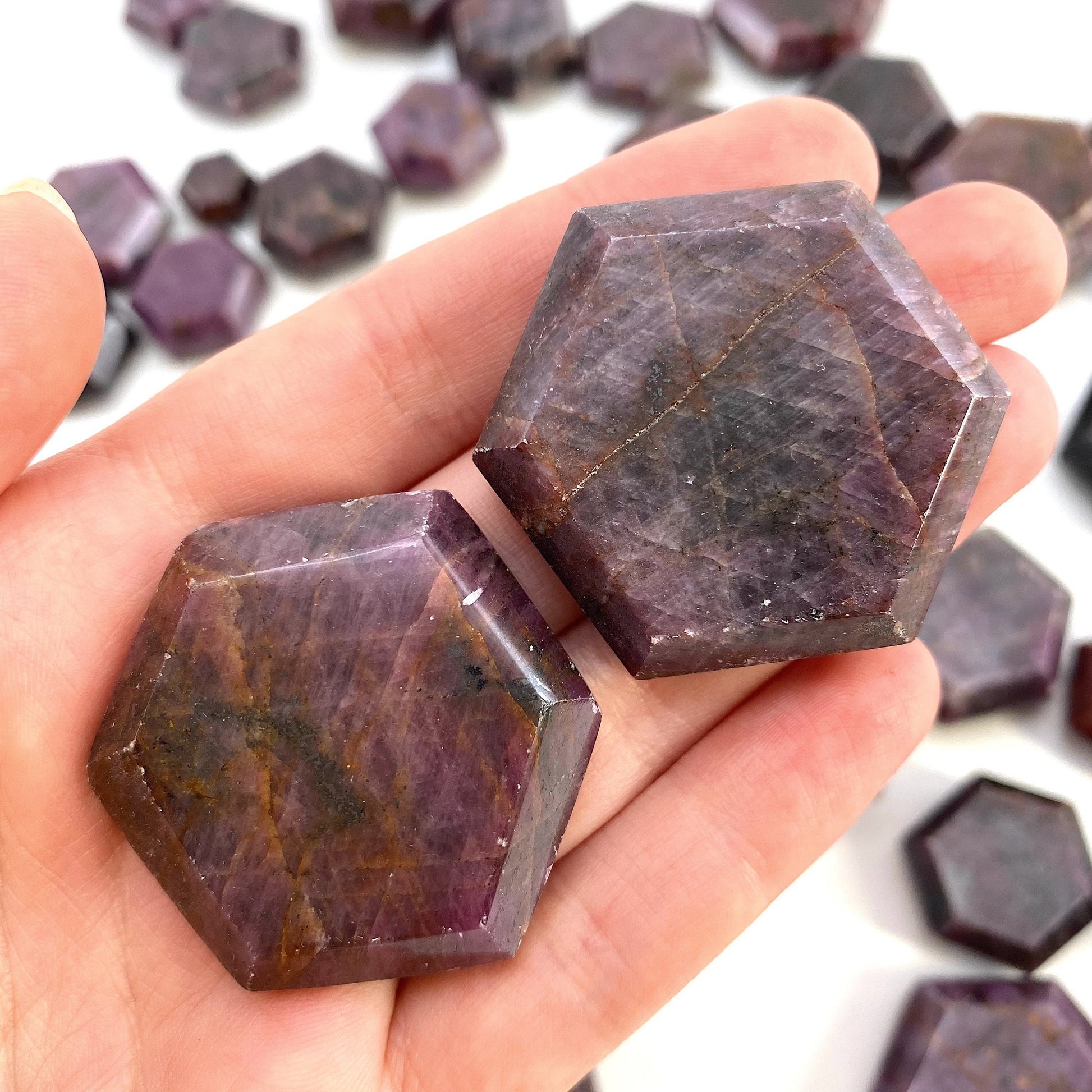Ruby Hexagon, natural ruby palmstone, pocket stone, worry stone, red ruby, polished ruby, crystal hexagon