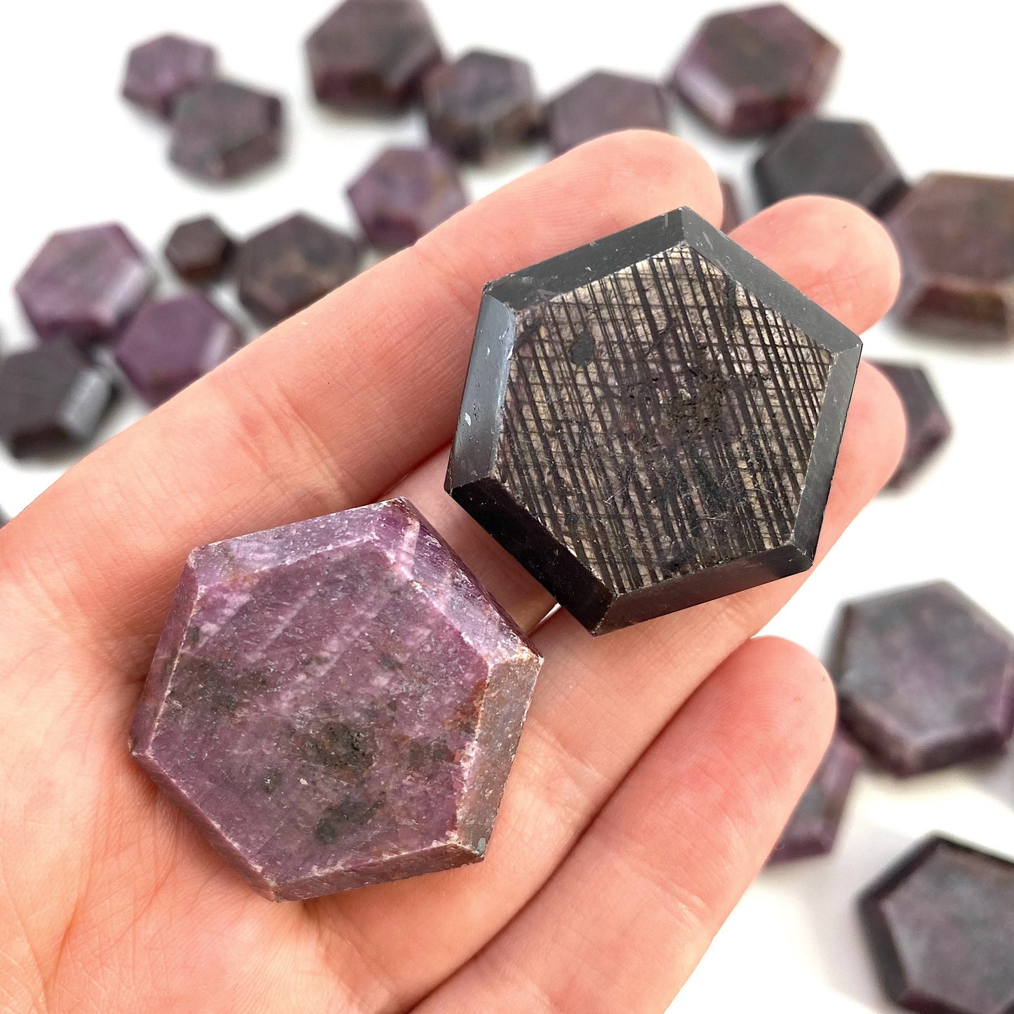 Ruby Hexagon, natural ruby palmstone, pocket stone, worry stone, red ruby, polished ruby, crystal hexagon