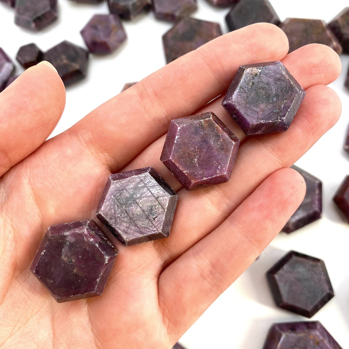 Ruby Hexagon, natural ruby palmstone, pocket stone, worry stone, red ruby, polished ruby, crystal hexagon