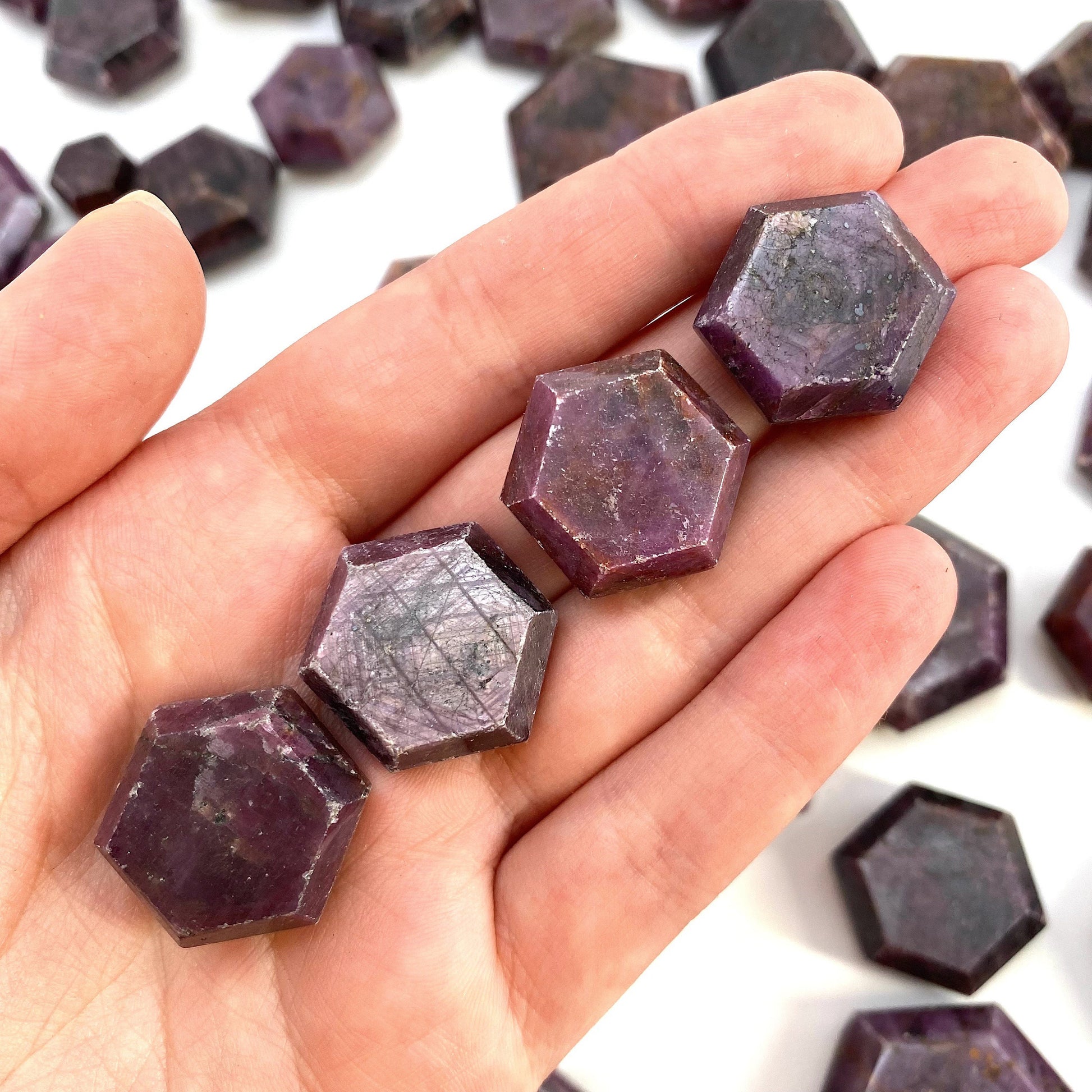 Ruby Hexagon, natural ruby palmstone, pocket stone, worry stone, red ruby, polished ruby, crystal hexagon