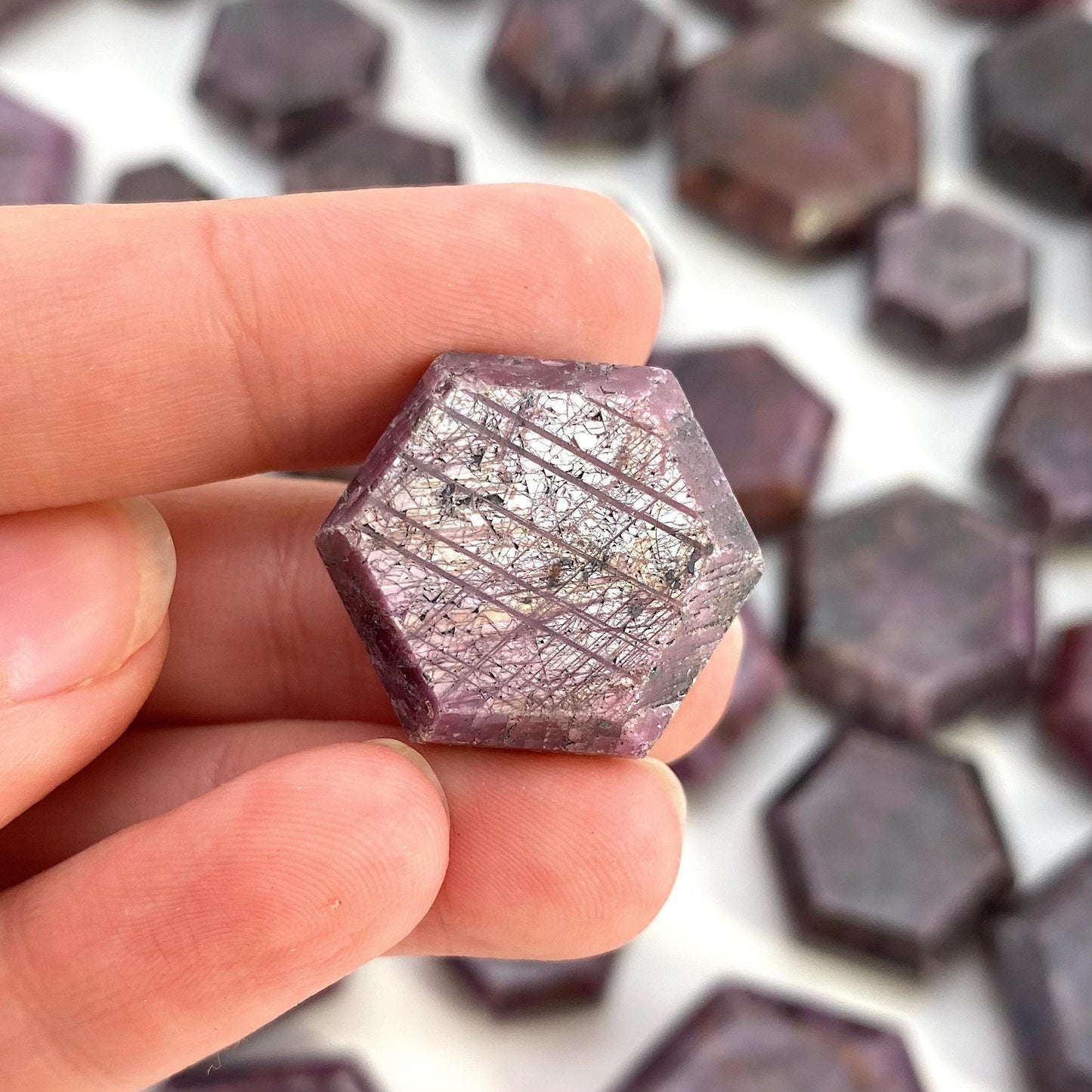 Ruby Hexagon, natural ruby palmstone, pocket stone, worry stone, red ruby, polished ruby, crystal hexagon