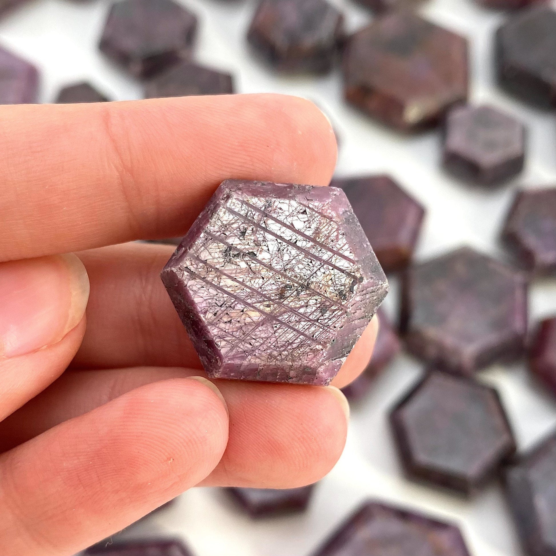 Ruby Hexagon, natural ruby palmstone, pocket stone, worry stone, red ruby, polished ruby, crystal hexagon