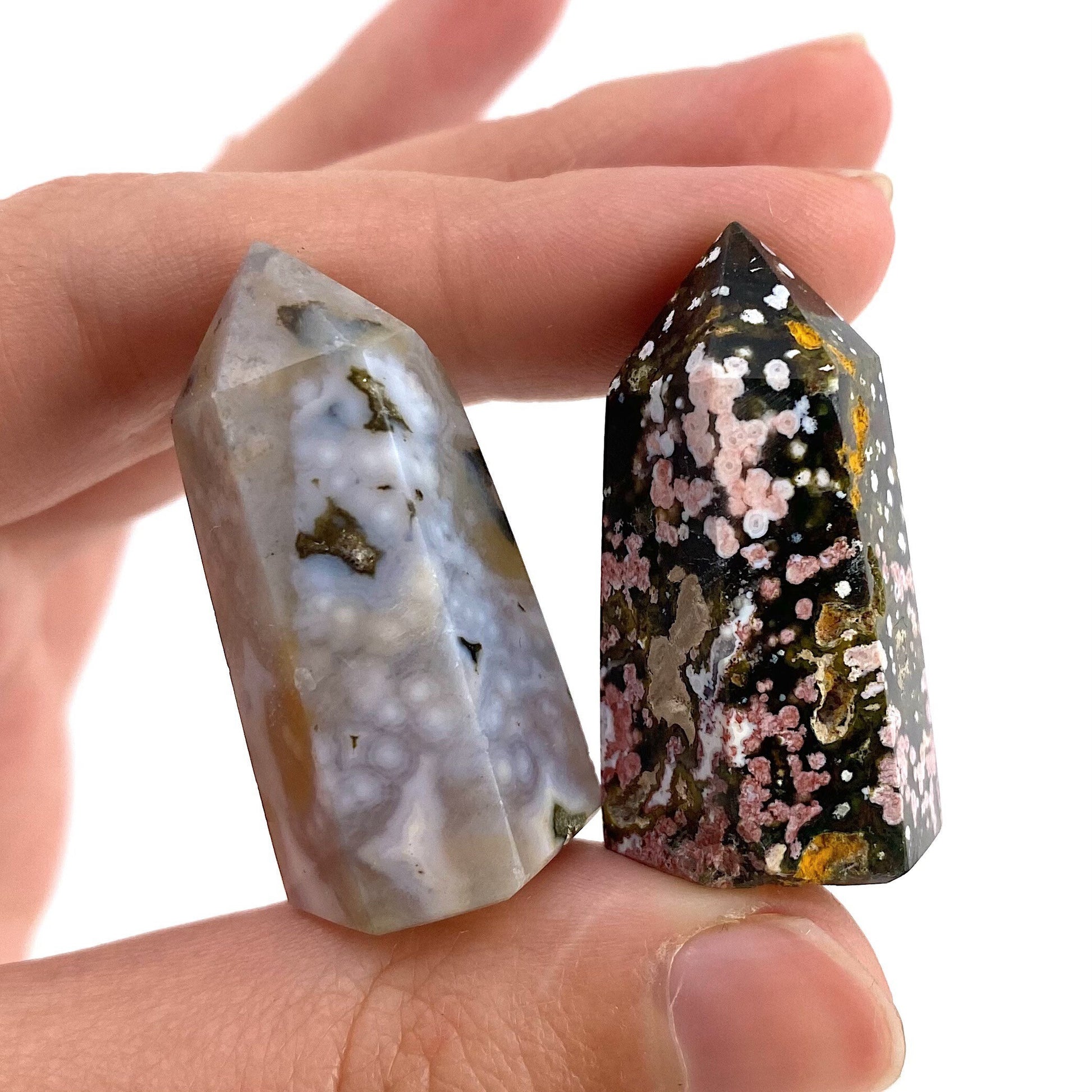 Ocean Jasper Point, ocean jasper mini tower, crystal point, ocean jasper crystal, orbicular jasper