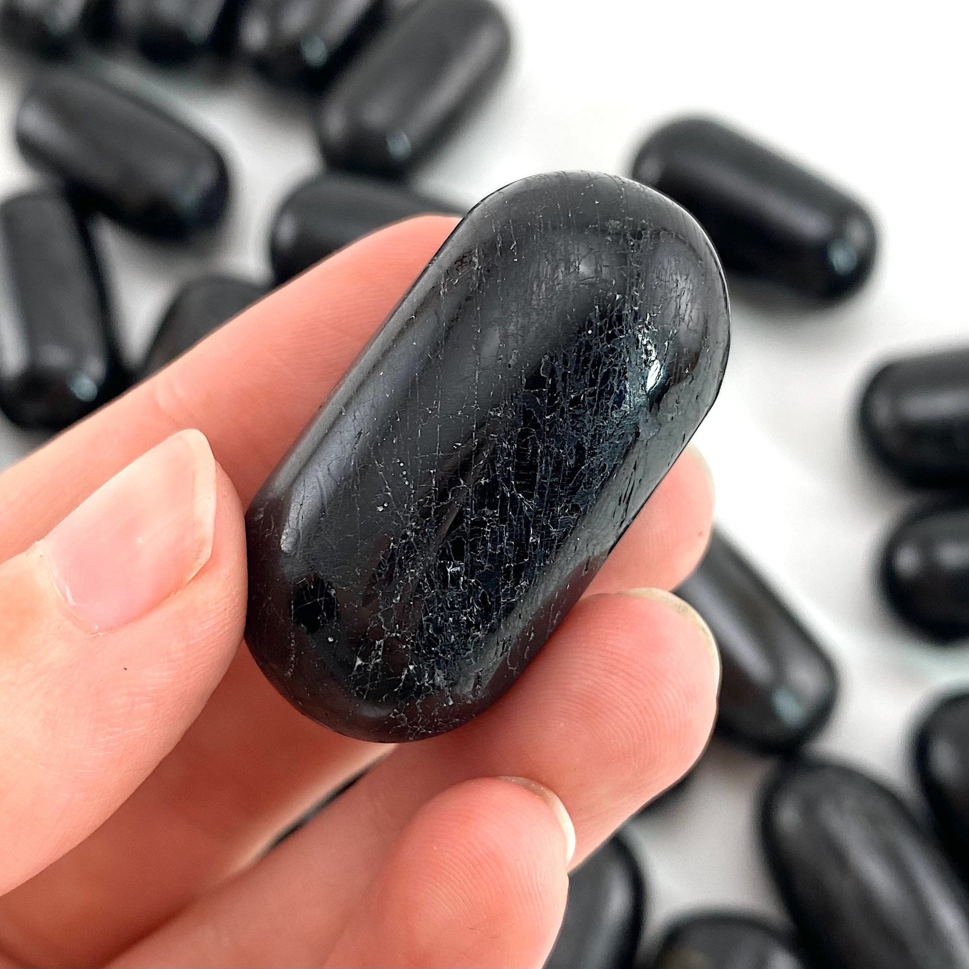 ONE Polished Black Tourmaline Stone, natural tourmaline, tumbled black tourmaline, tourmaline tumble, black tourmaline palm stone