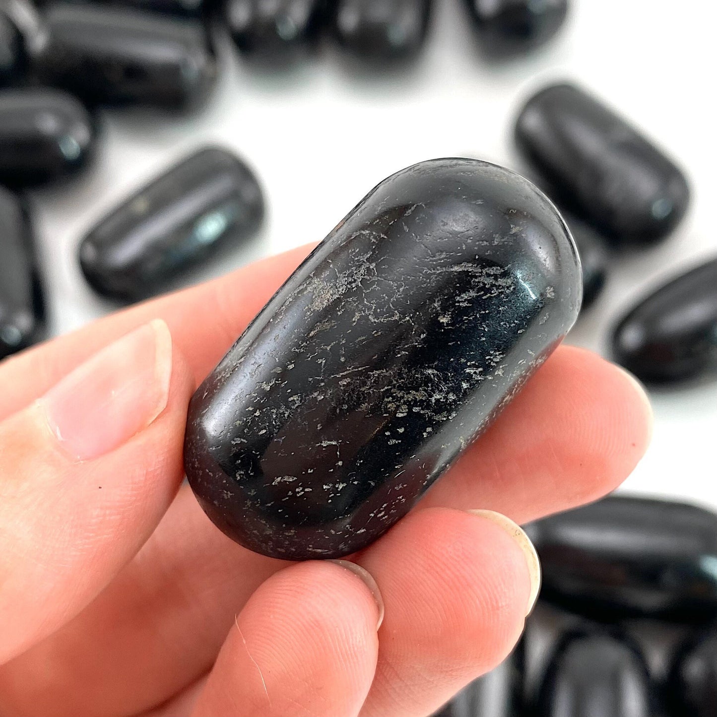 ONE Polished Black Tourmaline Stone, natural tourmaline, tumbled black tourmaline, tourmaline tumble, black tourmaline palm stone