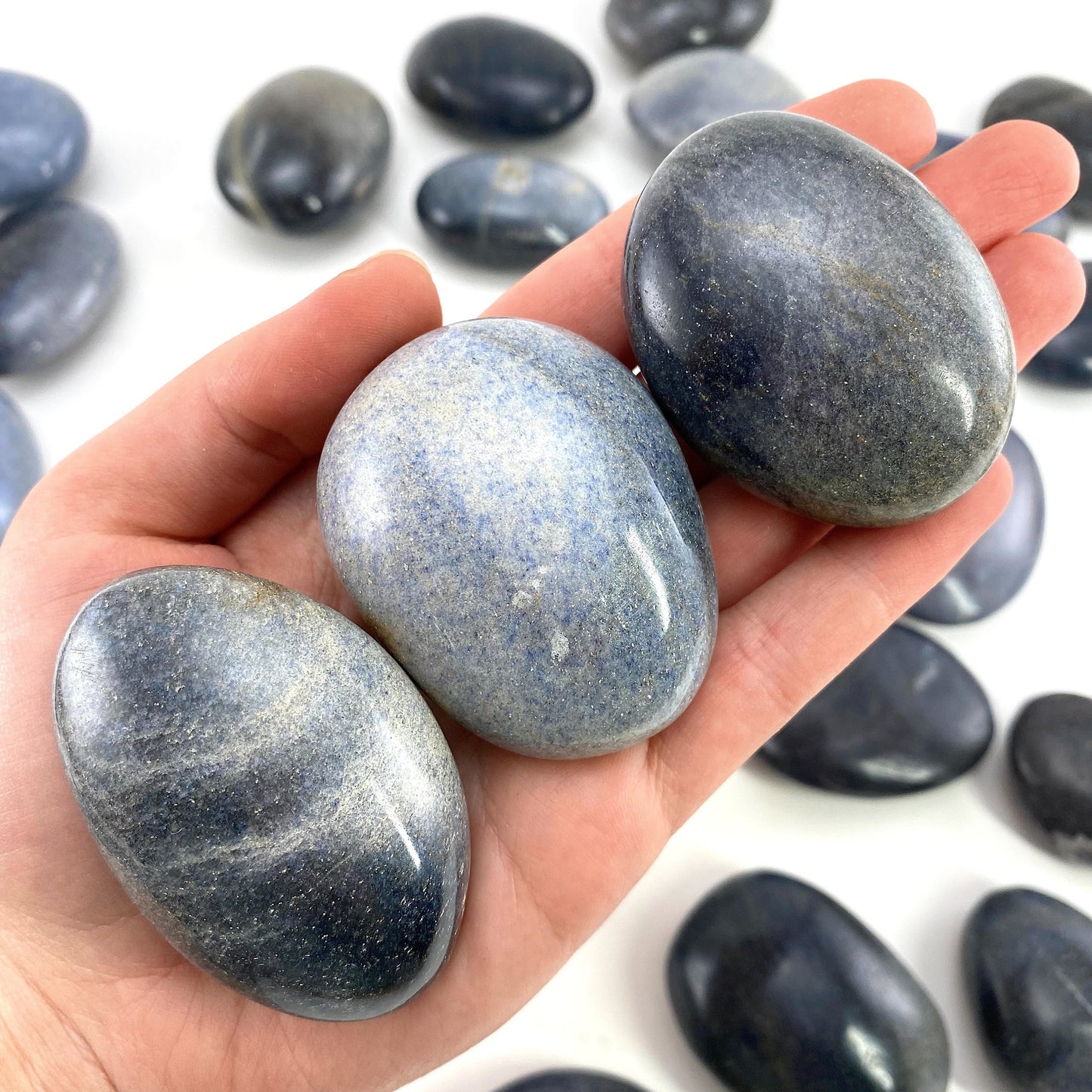 Blue Lazulite Palm Stone, lazulite, lazulite palmstone, palm stone, blue lazulite, crystals