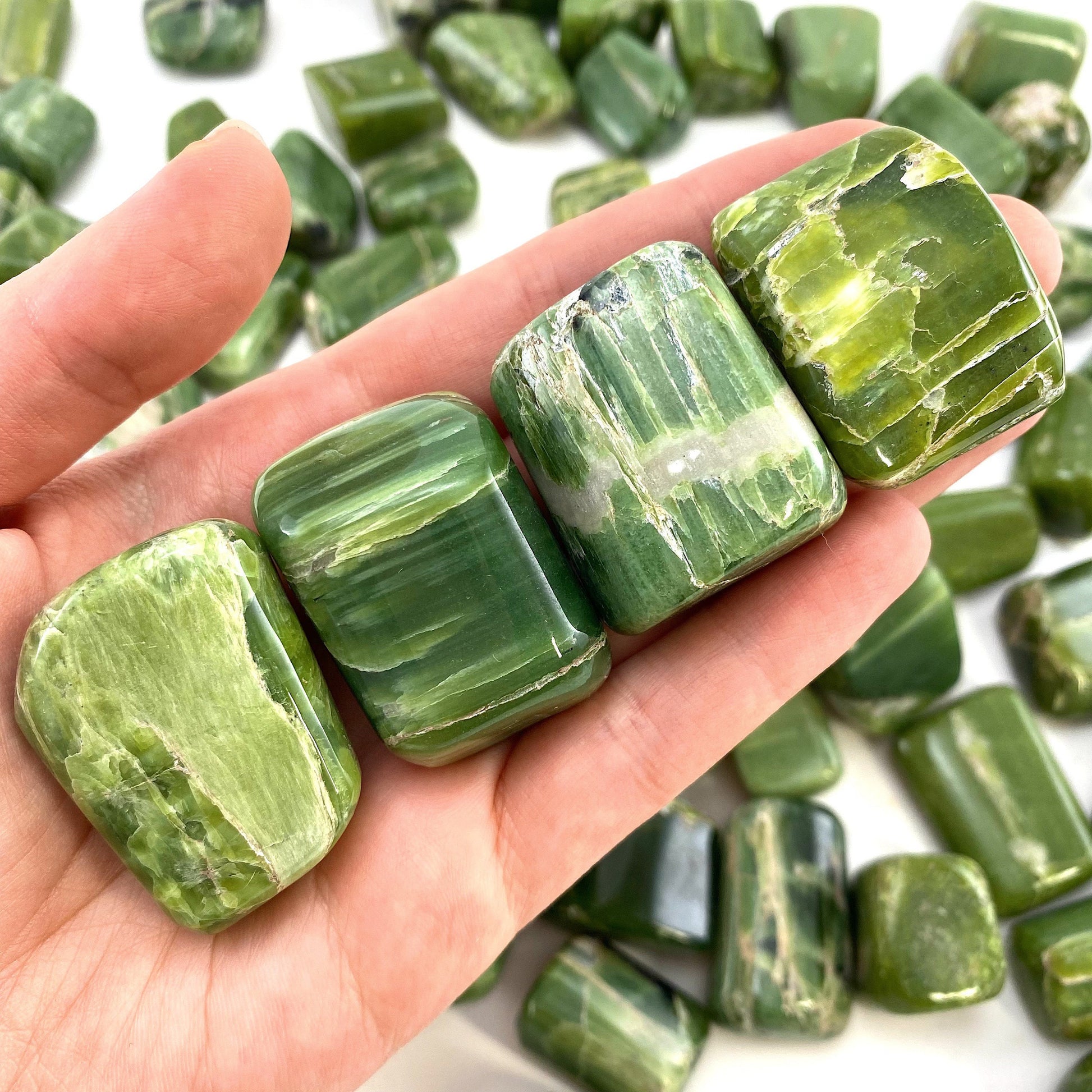 Tremolite Tumbled Stone | green tremolite crystal, polished tremolite, tremolite pocket stone