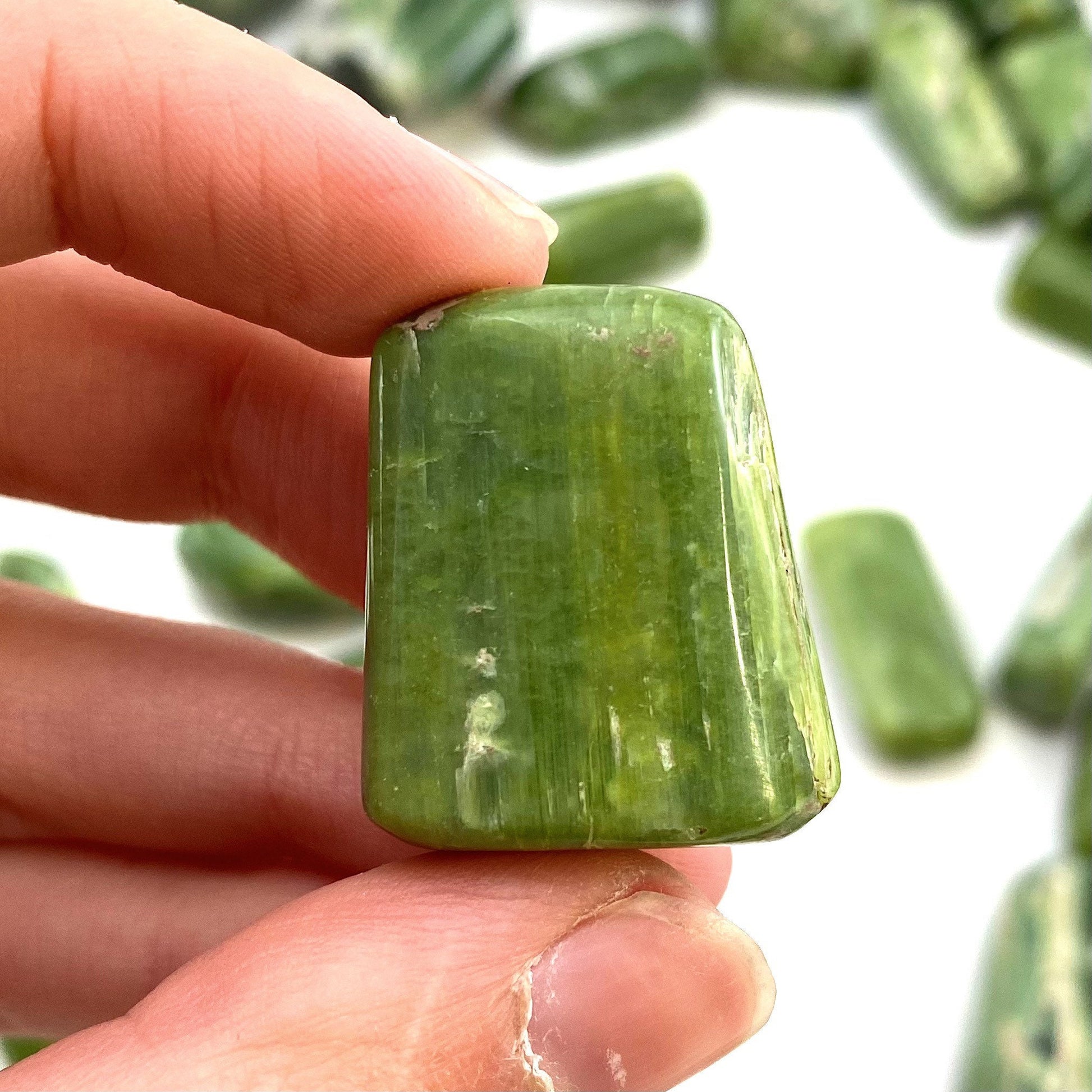 Tremolite Tumbled Stone | green tremolite crystal, polished tremolite, tremolite pocket stone
