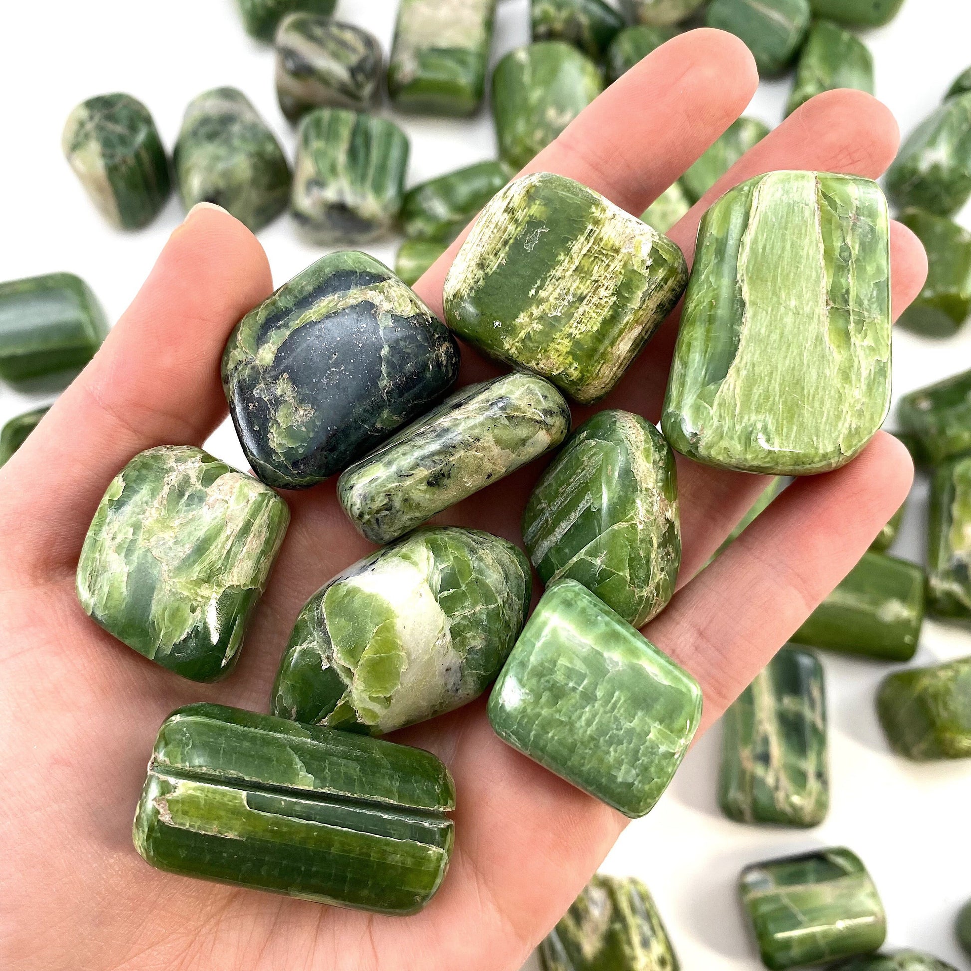 Tremolite Tumbled Stone | green tremolite crystal, polished tremolite, tremolite pocket stone