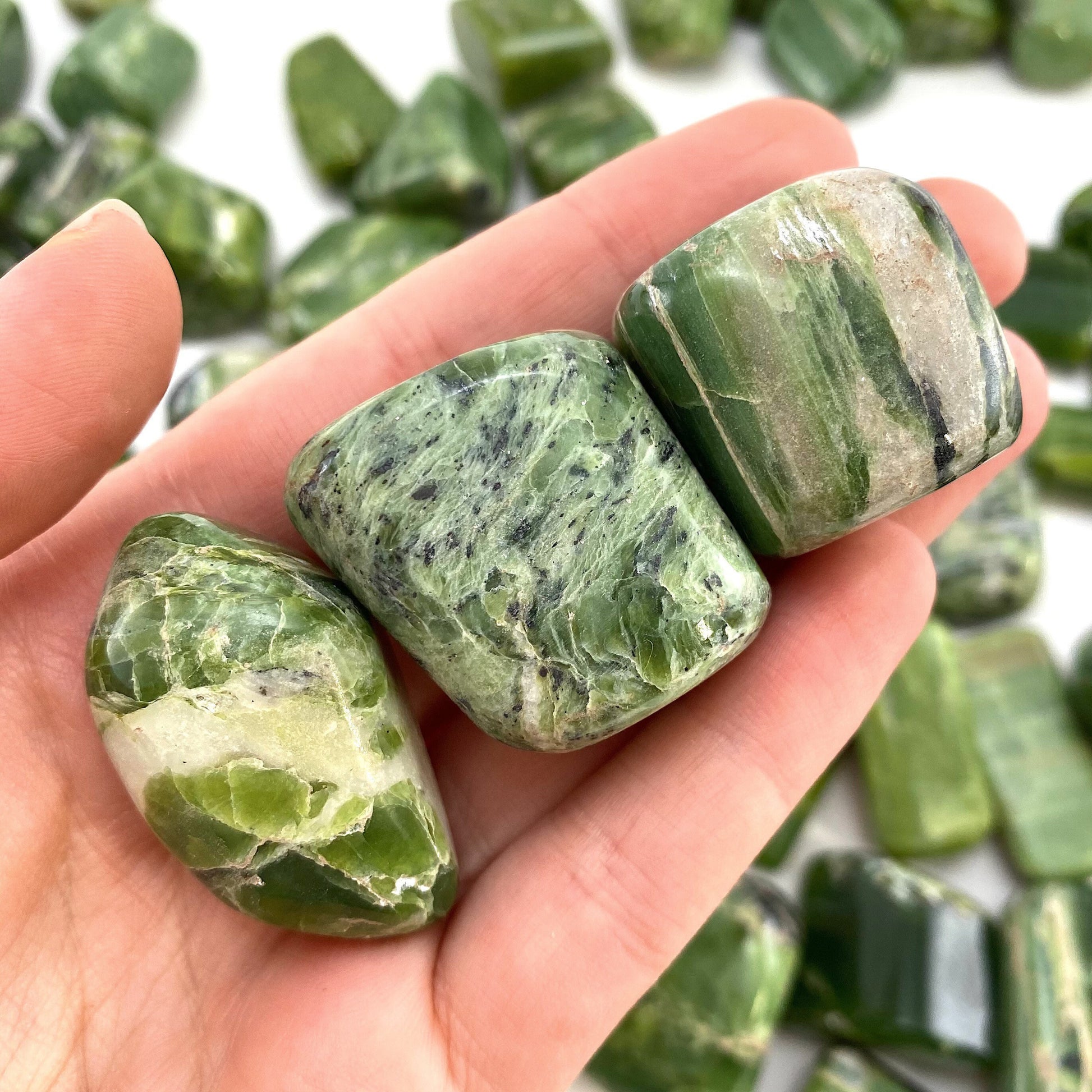 Tremolite Tumbled Stone | green tremolite crystal, polished tremolite, tremolite pocket stone