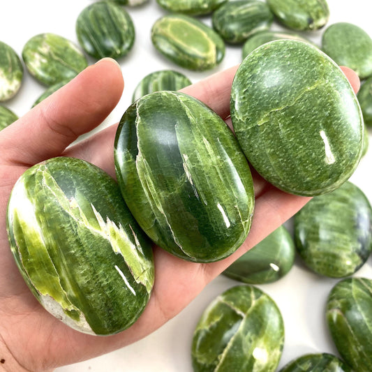 Rare! Tremolite Palm Stone, green tremolite, tremolite palmstone, palm stone, worry stone