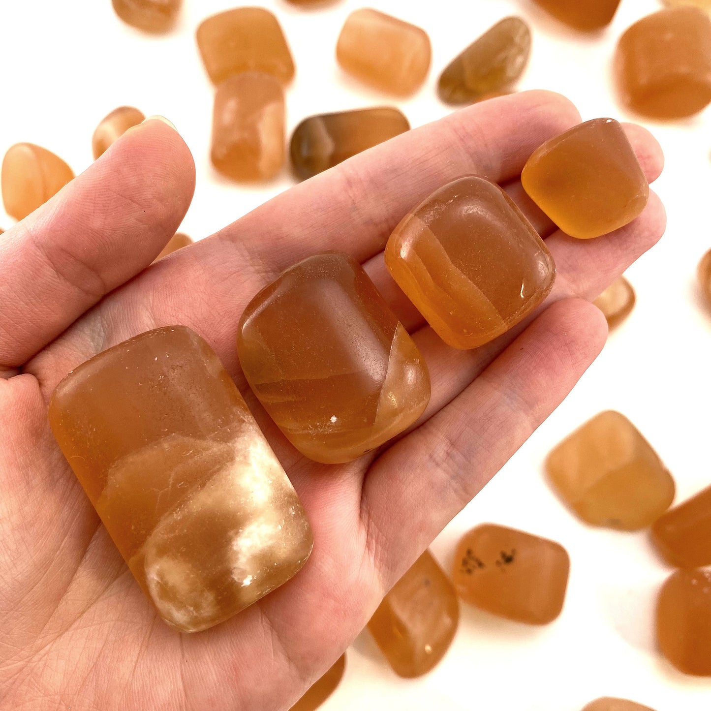 ONE tumbled honey calcite, natural orange calcite, polished honey calcite, orange calcite tumble, honey calcite crystal